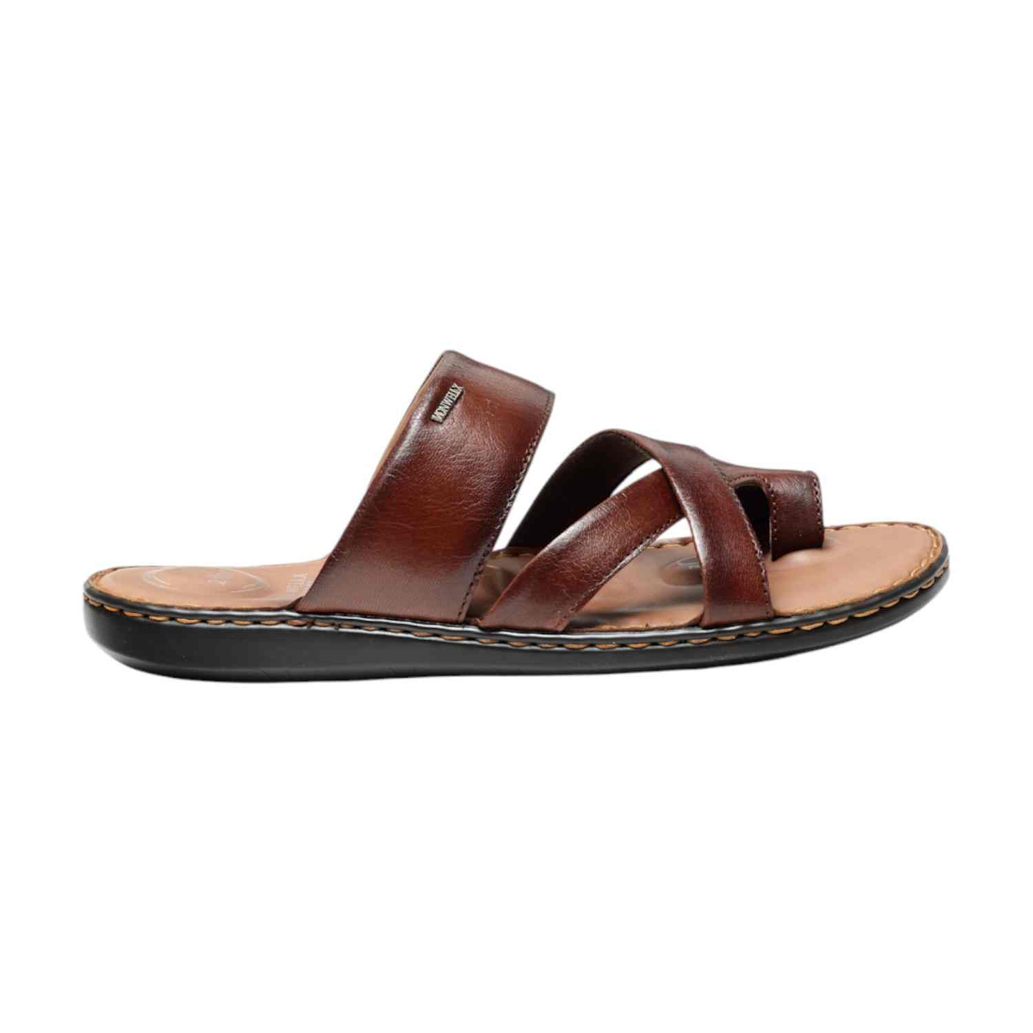 Men Brown Leather Toe-Ring & Cross-Strap Slip-On Sandals