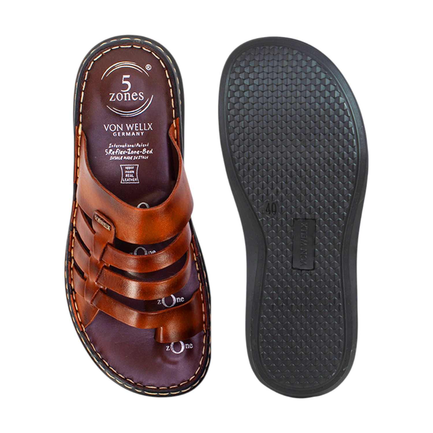 Men Tan Leather Multi-Strap Comfort Sandals (5 Zones)