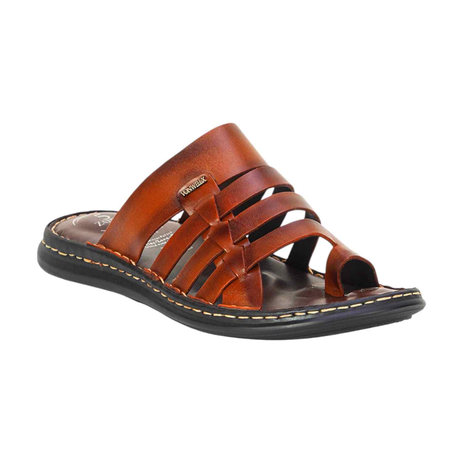 Men Tan Leather Multi-Strap Comfort Sandals (5 Zones)