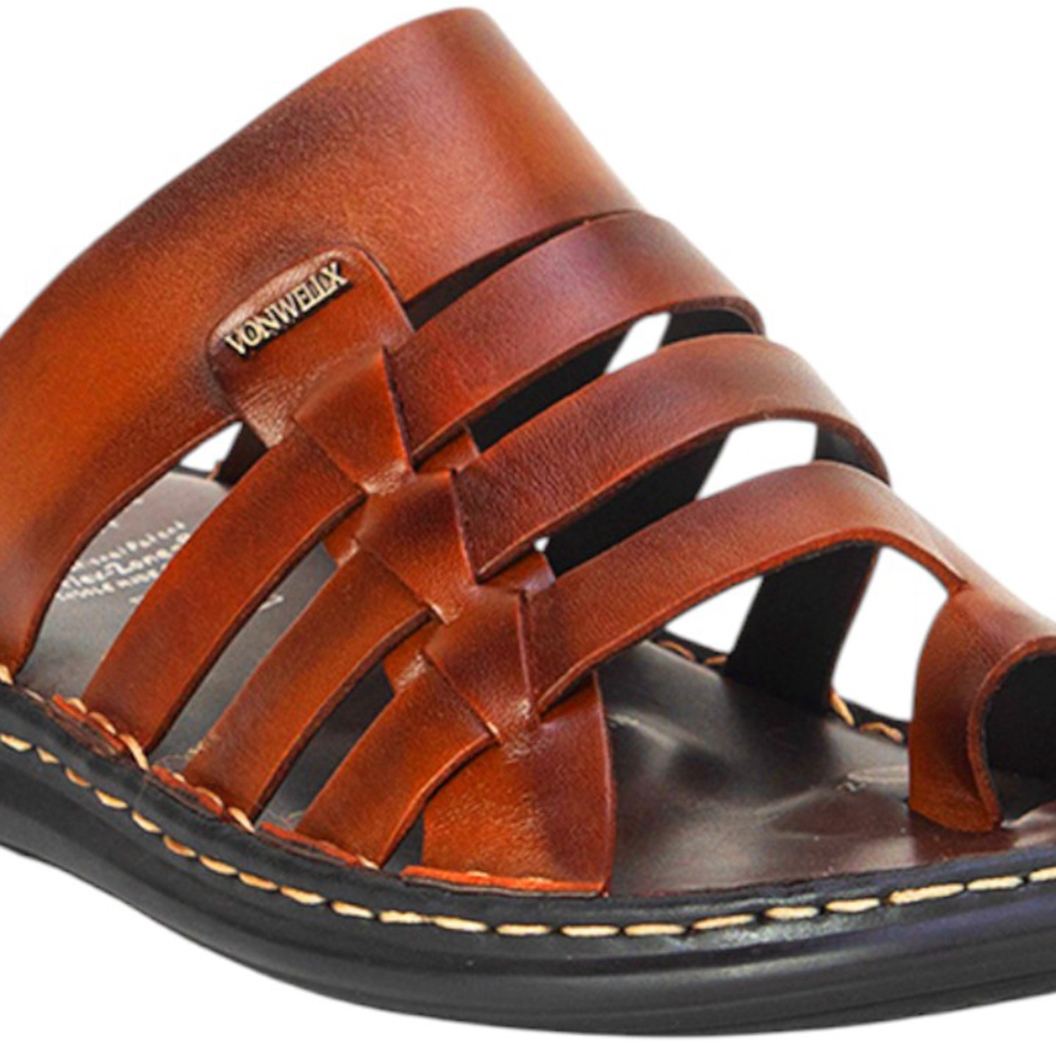 Men Tan Leather Multi-Strap Comfort Sandals (5 Zones)