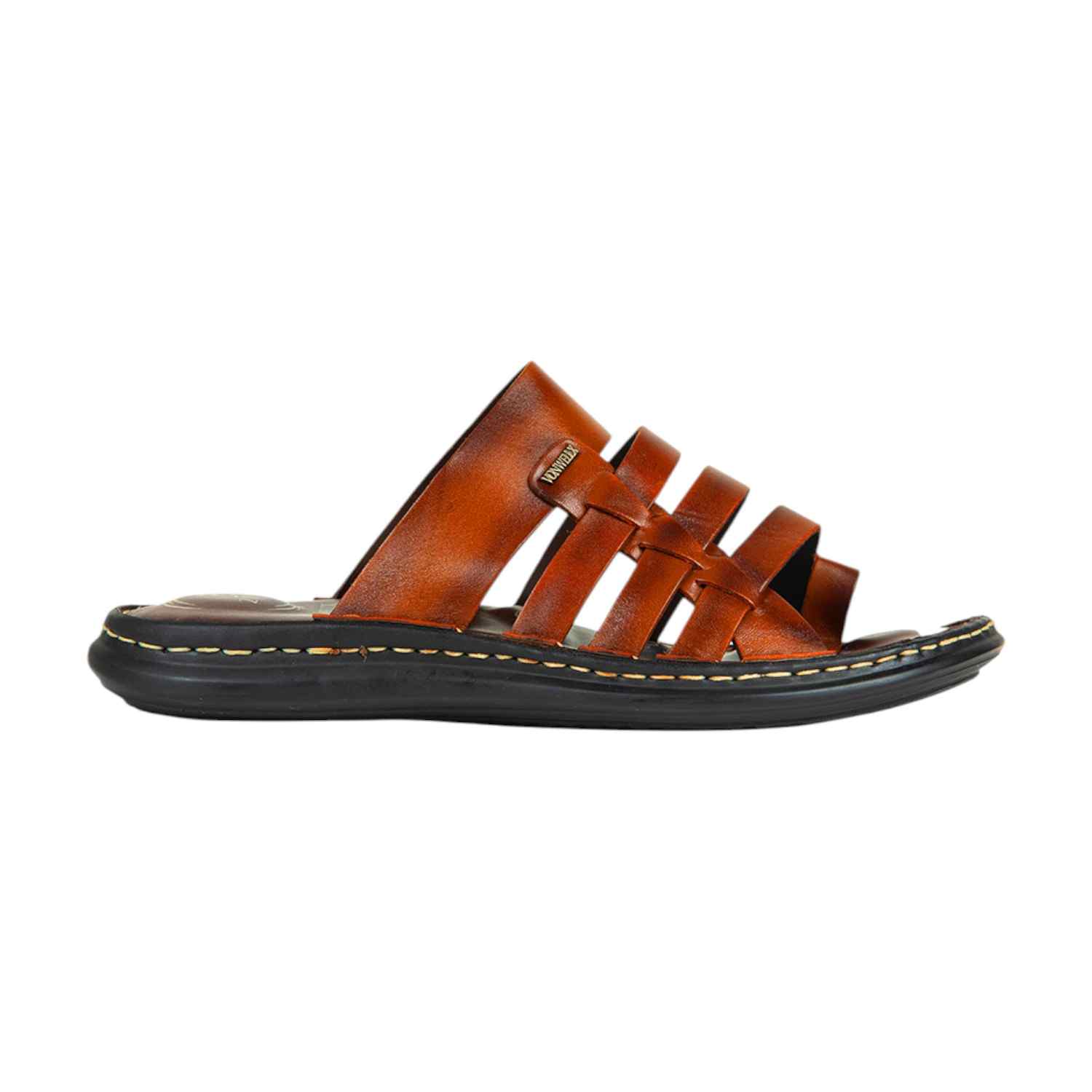 Men Tan Leather Multi-Strap Comfort Sandals (5 Zones)
