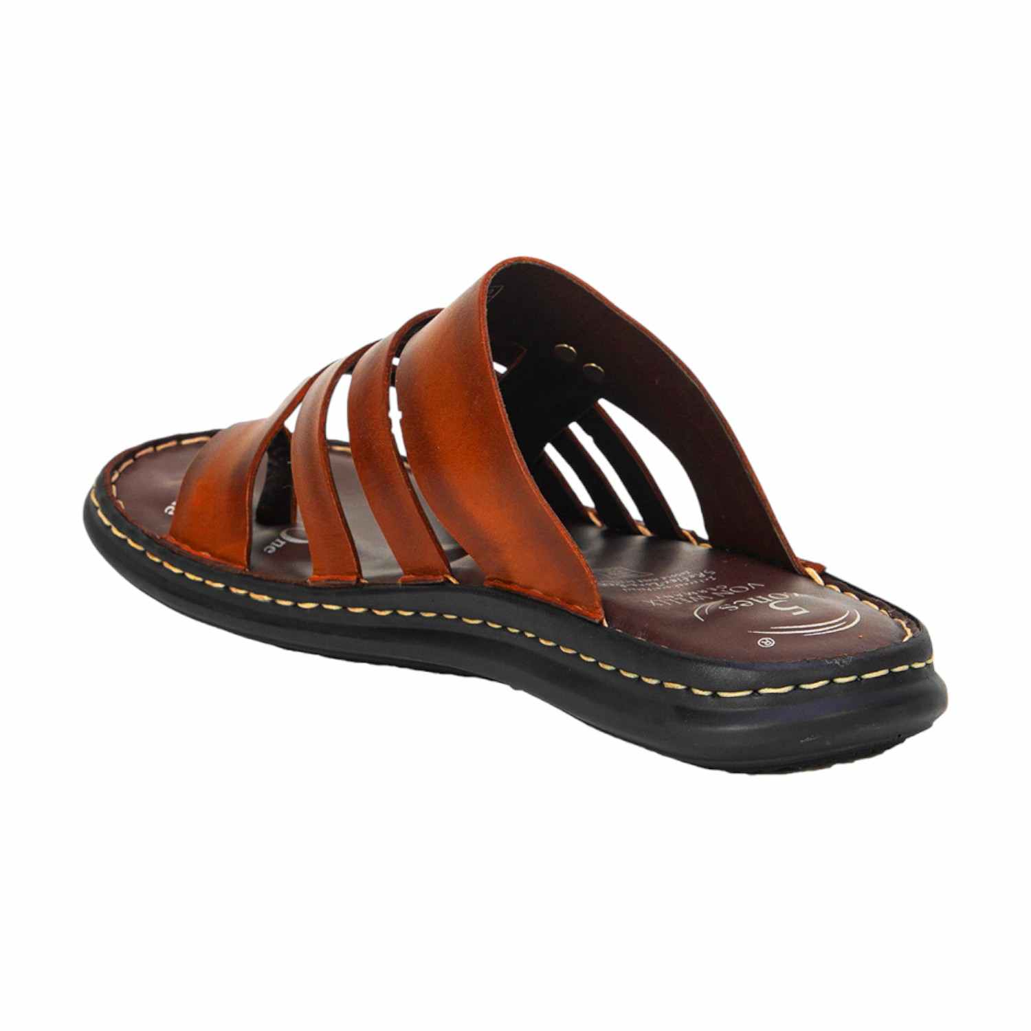 Men Tan Leather Multi-Strap Comfort Sandals (5 Zones)