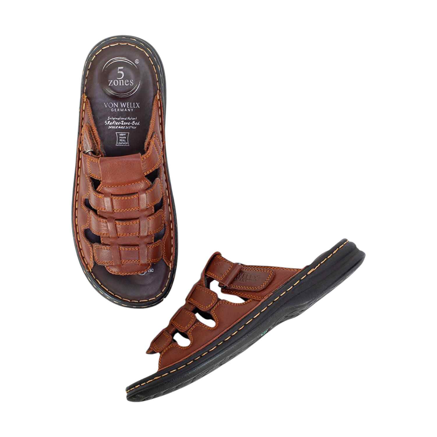Men Brown Leather Adjustable Comfort Sandals (5 Zones)