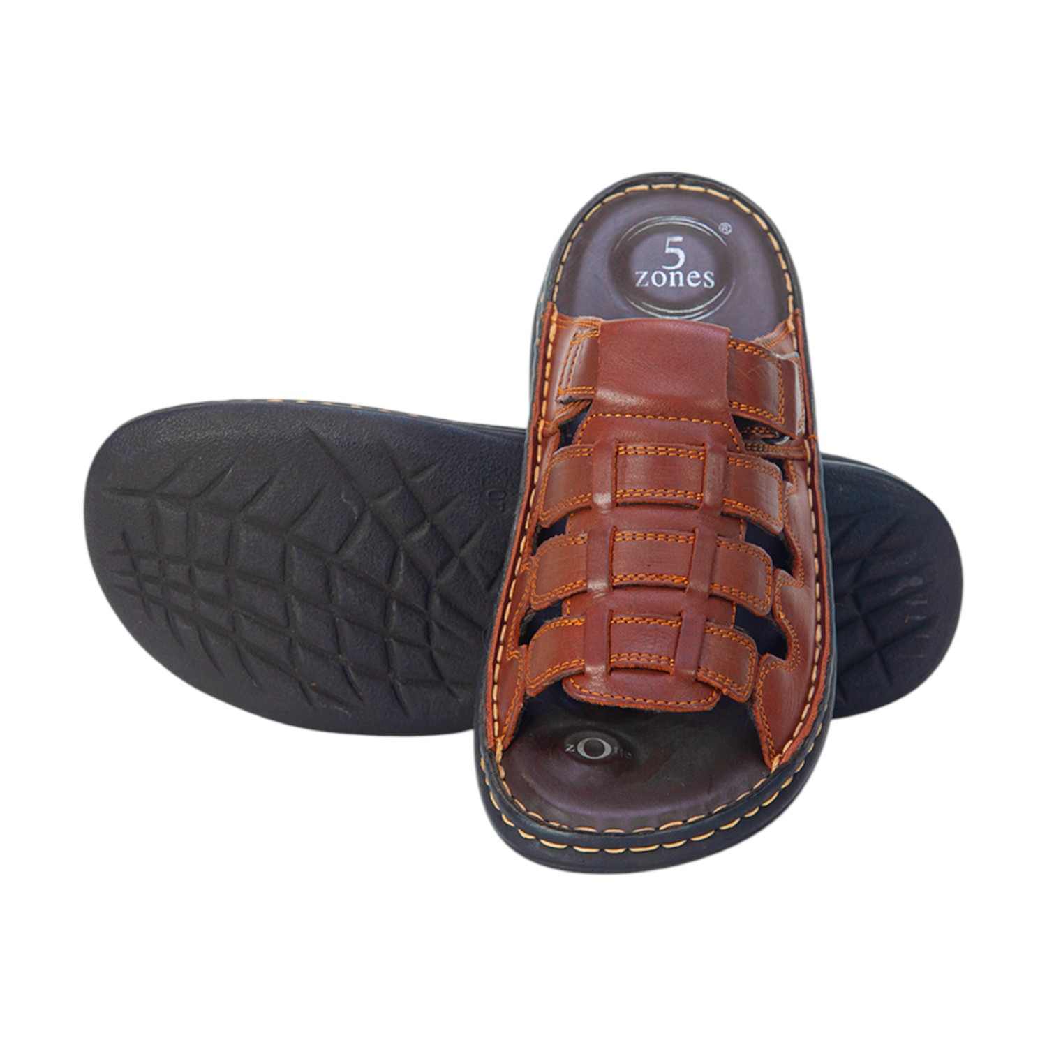 Men Brown Leather Adjustable Comfort Sandals (5 Zones)