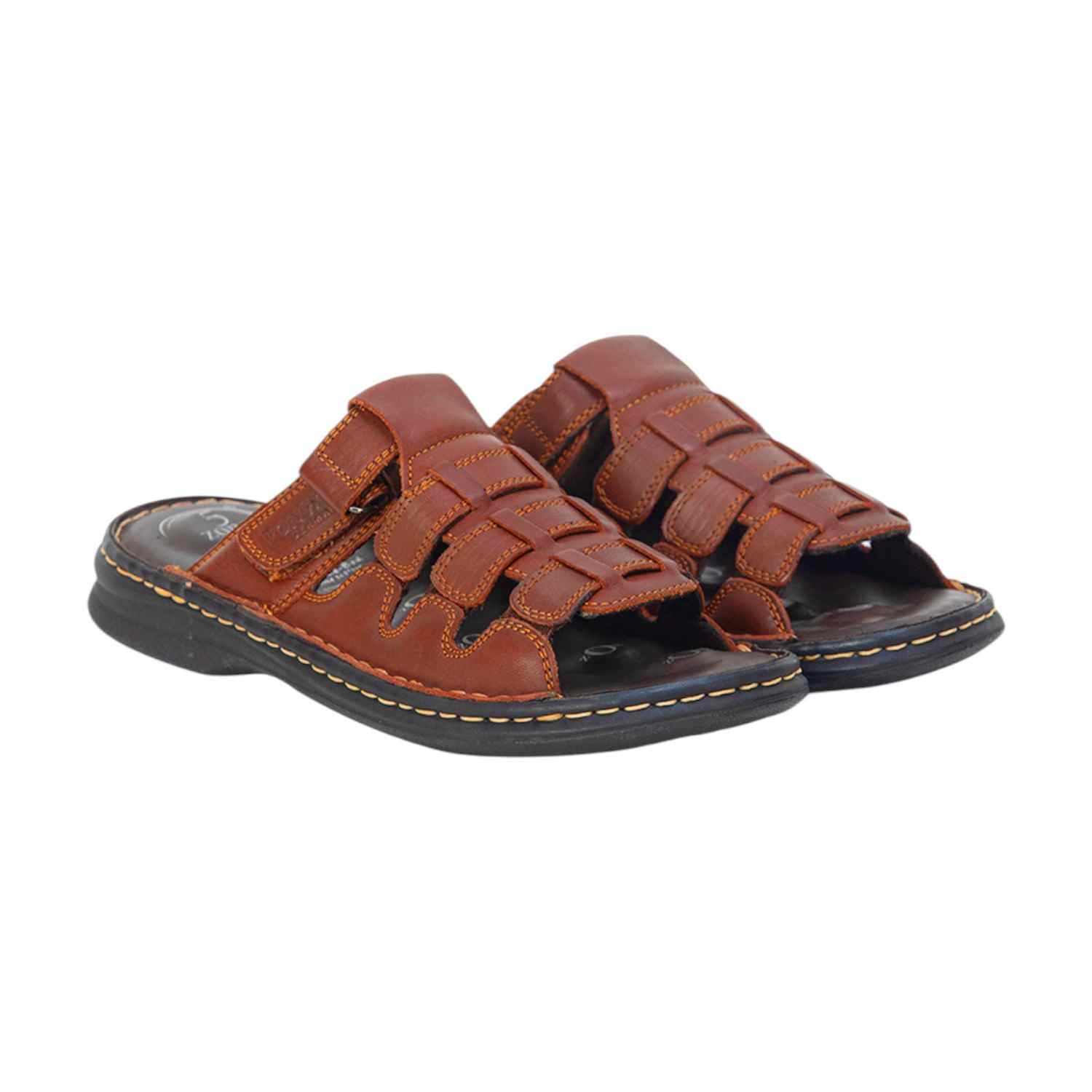 Men Brown Leather Adjustable Comfort Sandals (5 Zones)