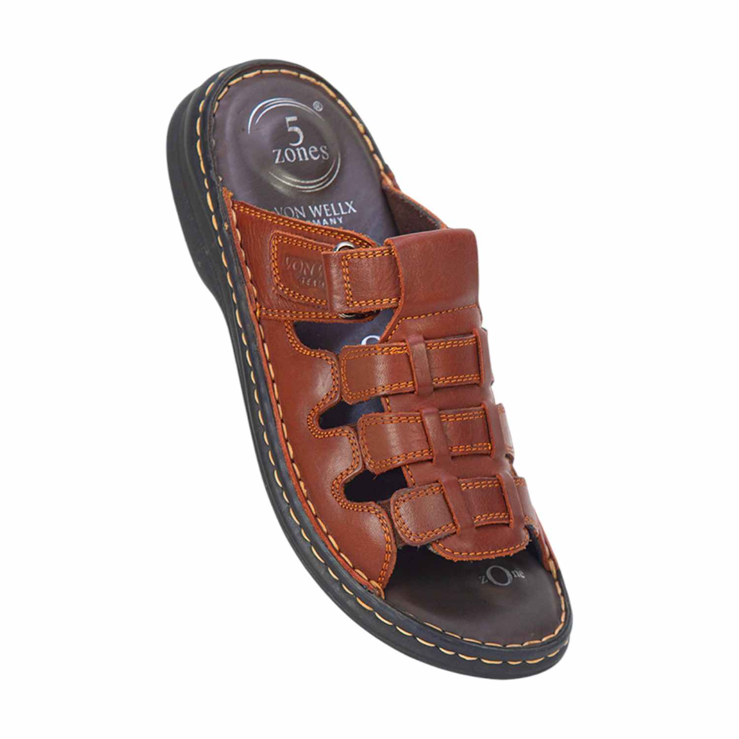 Men Brown Leather Adjustable Comfort Sandals (5 Zones)