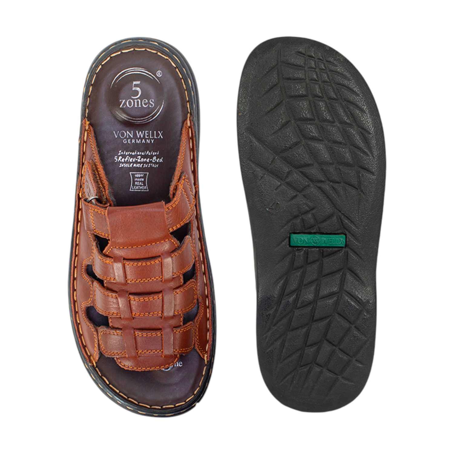 Men Brown Leather Adjustable Comfort Sandals (5 Zones)