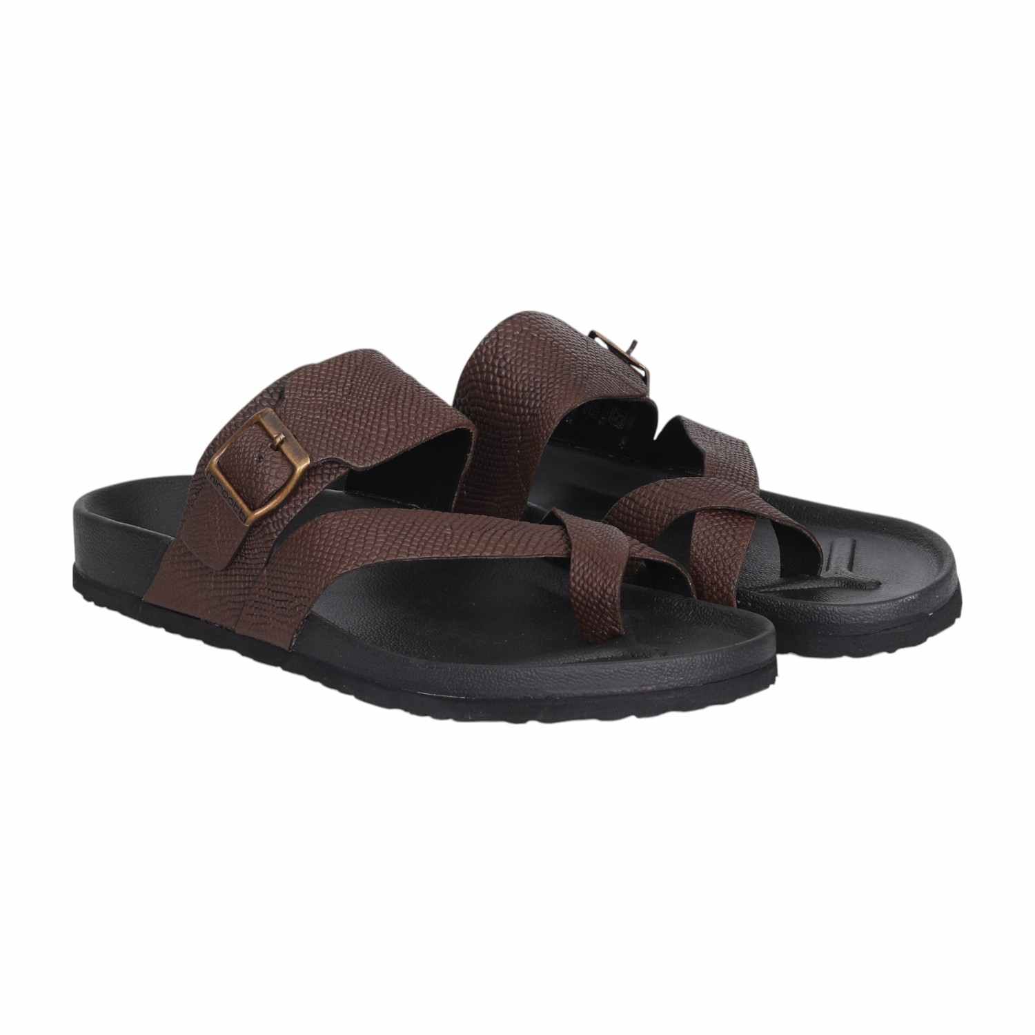 Men Brown Textured Toe-Loop Sandal