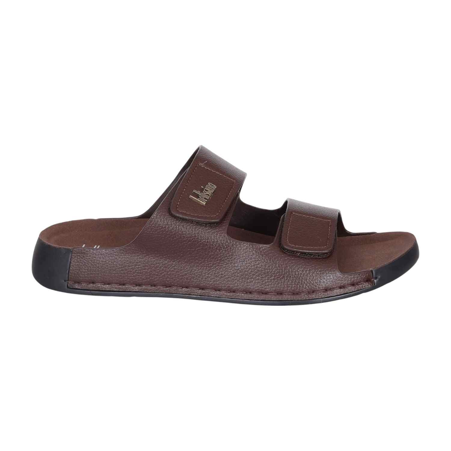 Men Brown Slides with Velcro Fastening