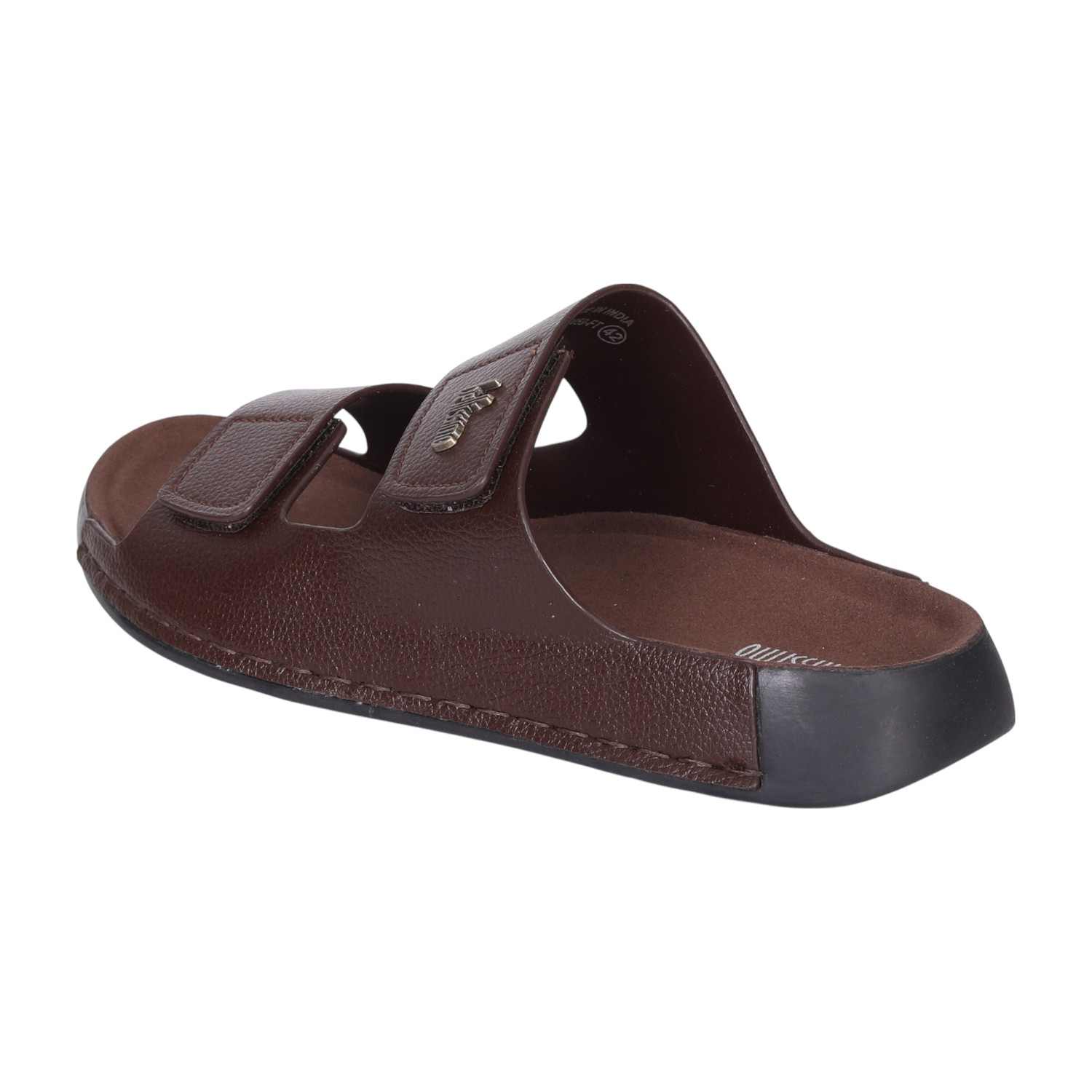 Men Brown Slides with Velcro Fastening