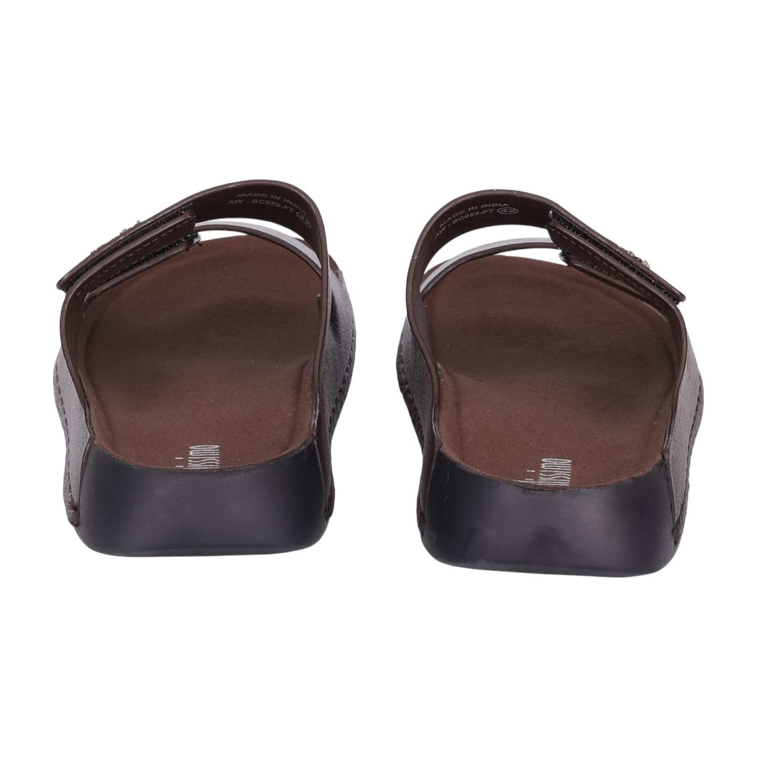 Men Brown Slides with Velcro Fastening