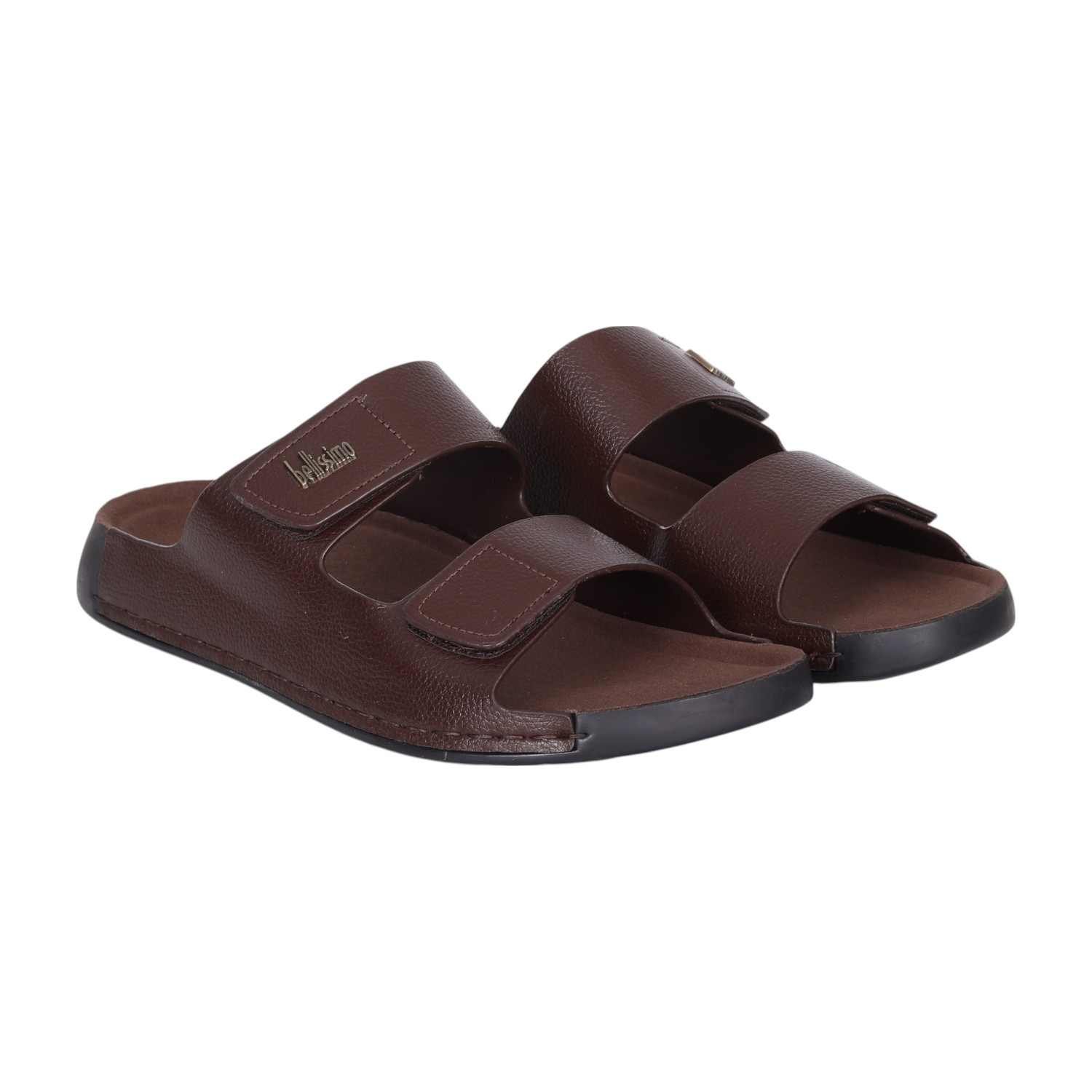 Men Brown Slides with Velcro Fastening
