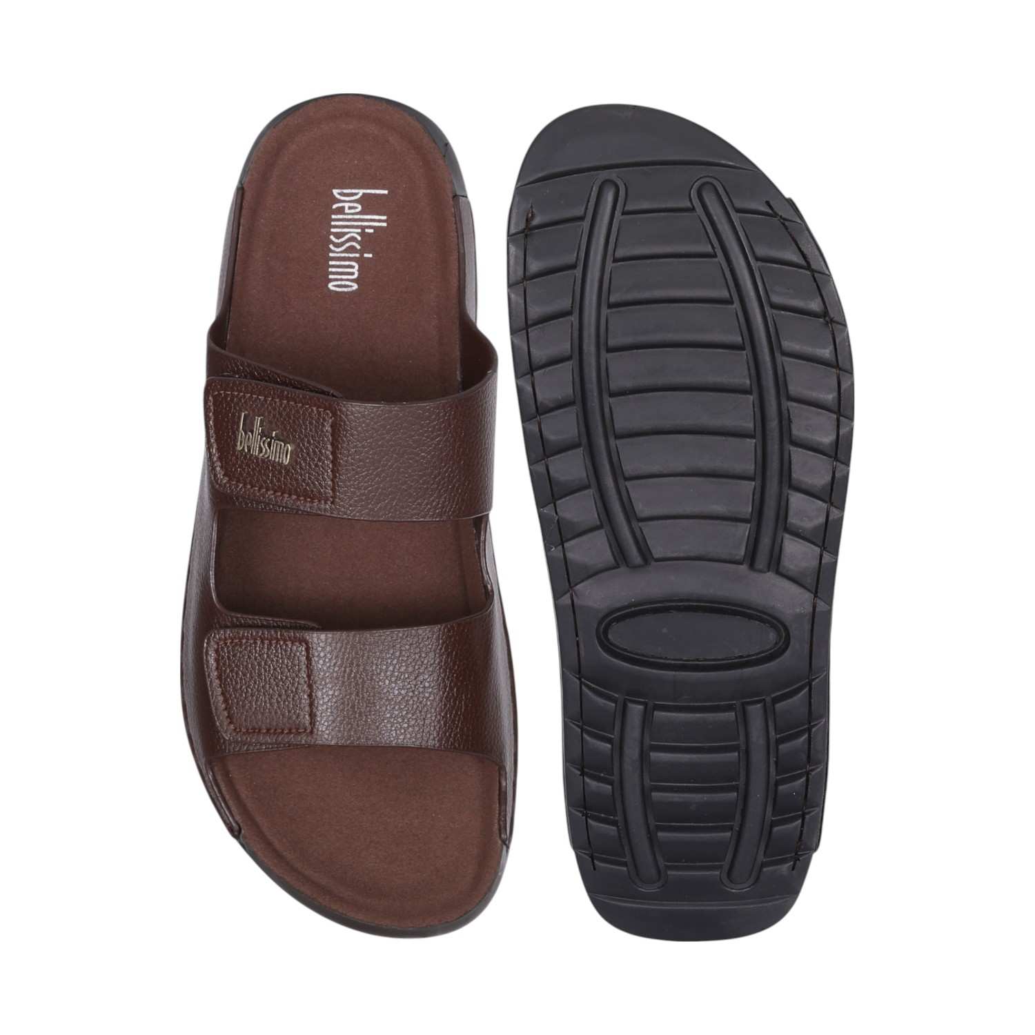 Men Brown Slides with Velcro Fastening