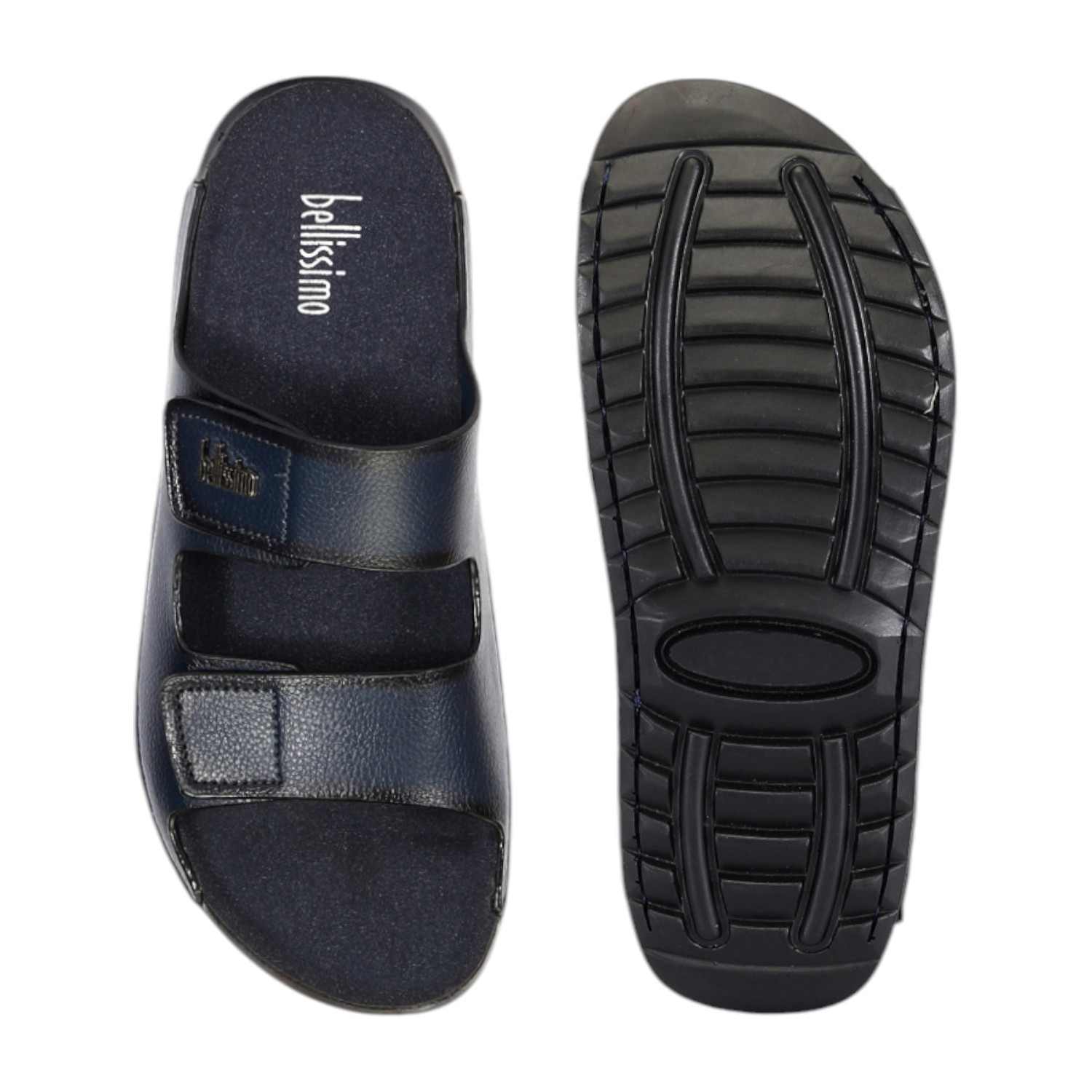 Men Navy Blue Slides with Velcro Fastening