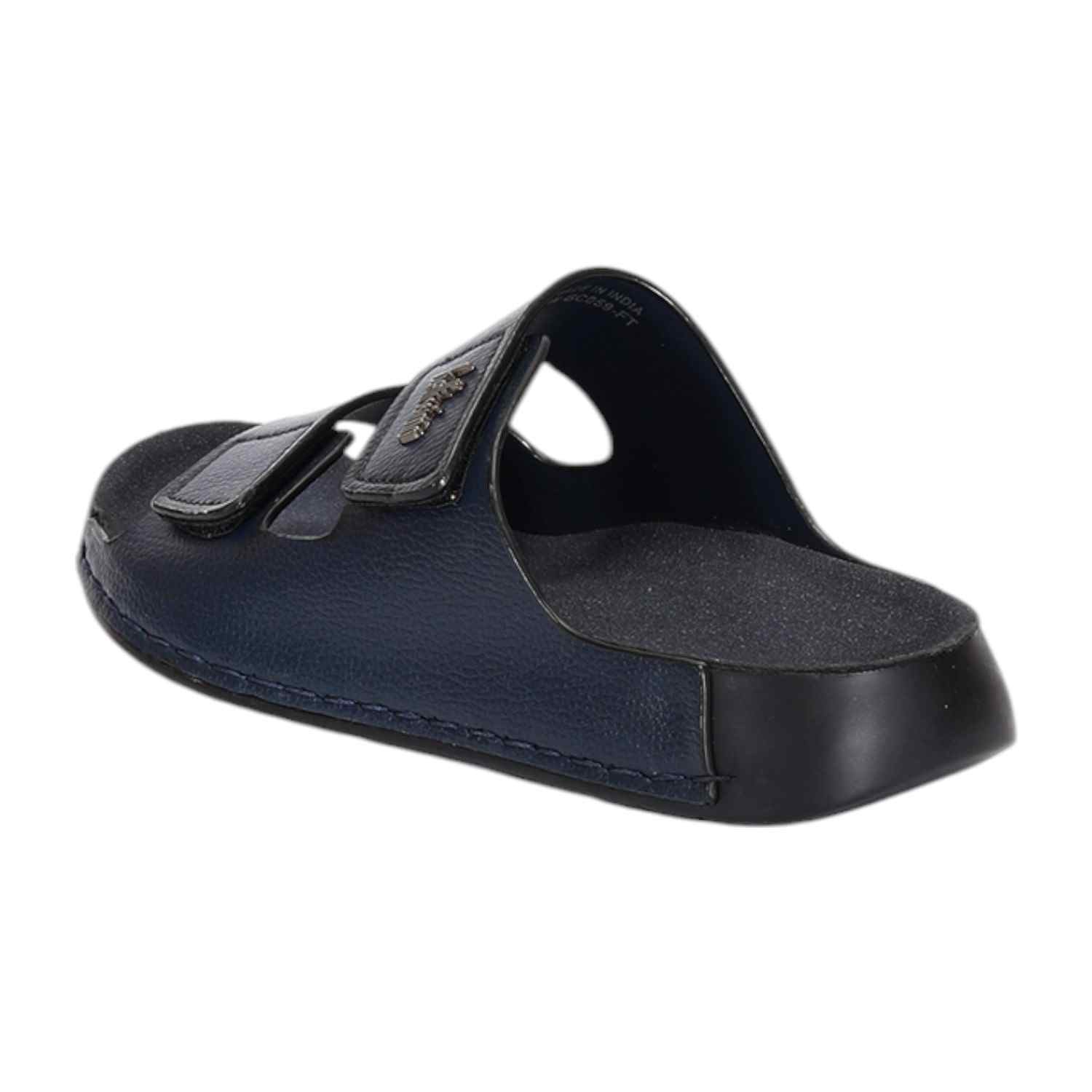 Men Navy Blue Slides with Velcro Fastening