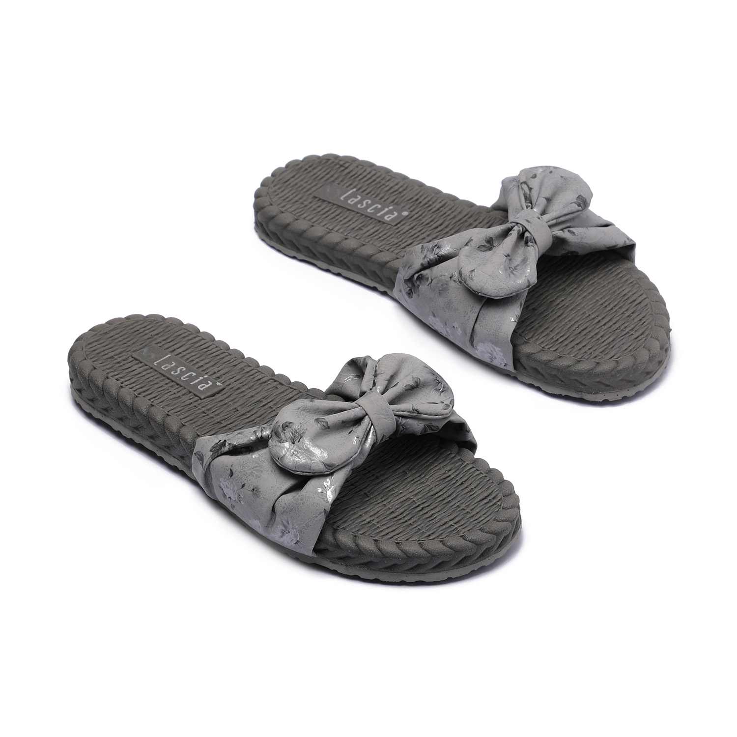 Grey Casual Flats with Bow Detailing for Women