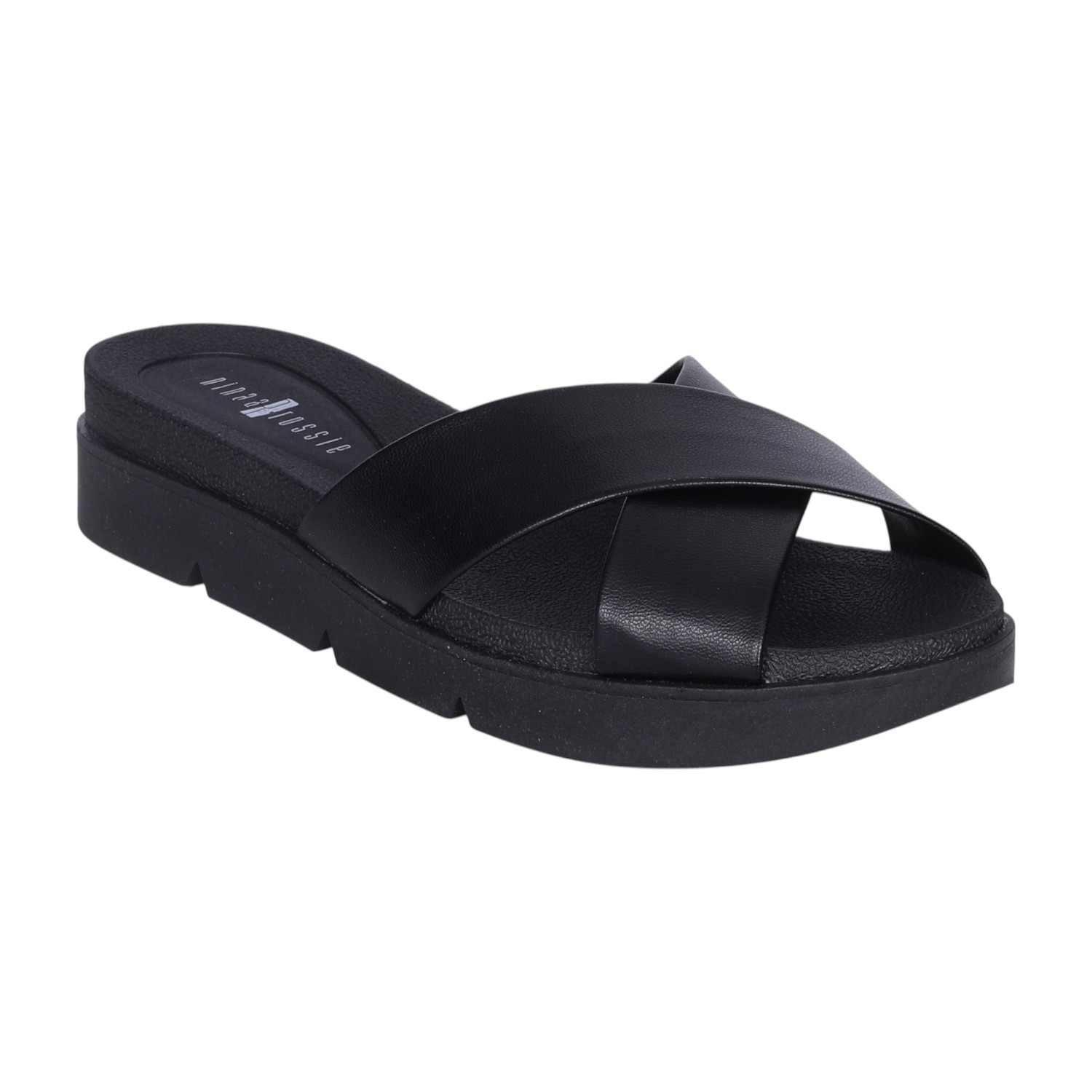Women's Black Criss-Cross Casual Platform Slides