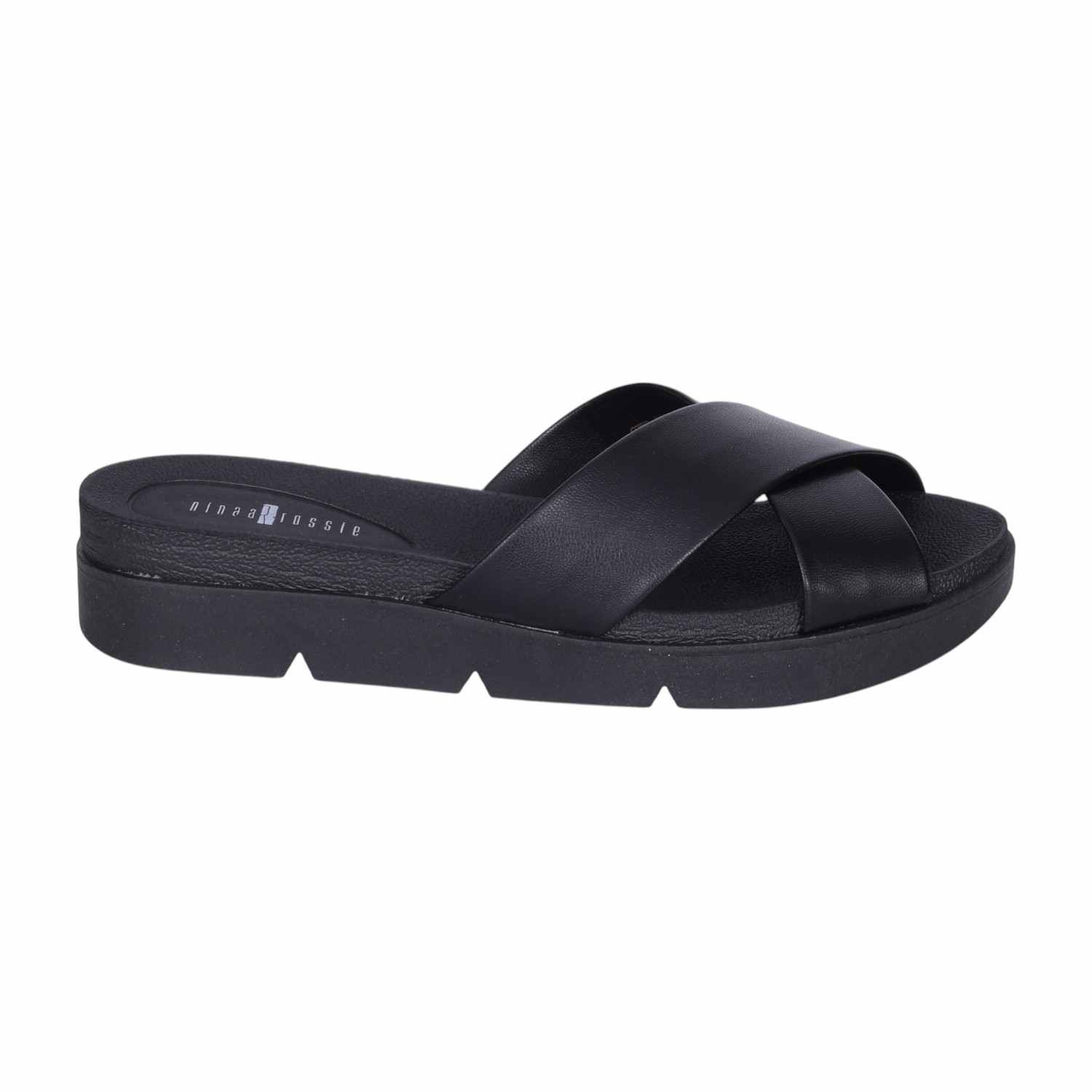 Women's Black Criss-Cross Casual Platform Slides