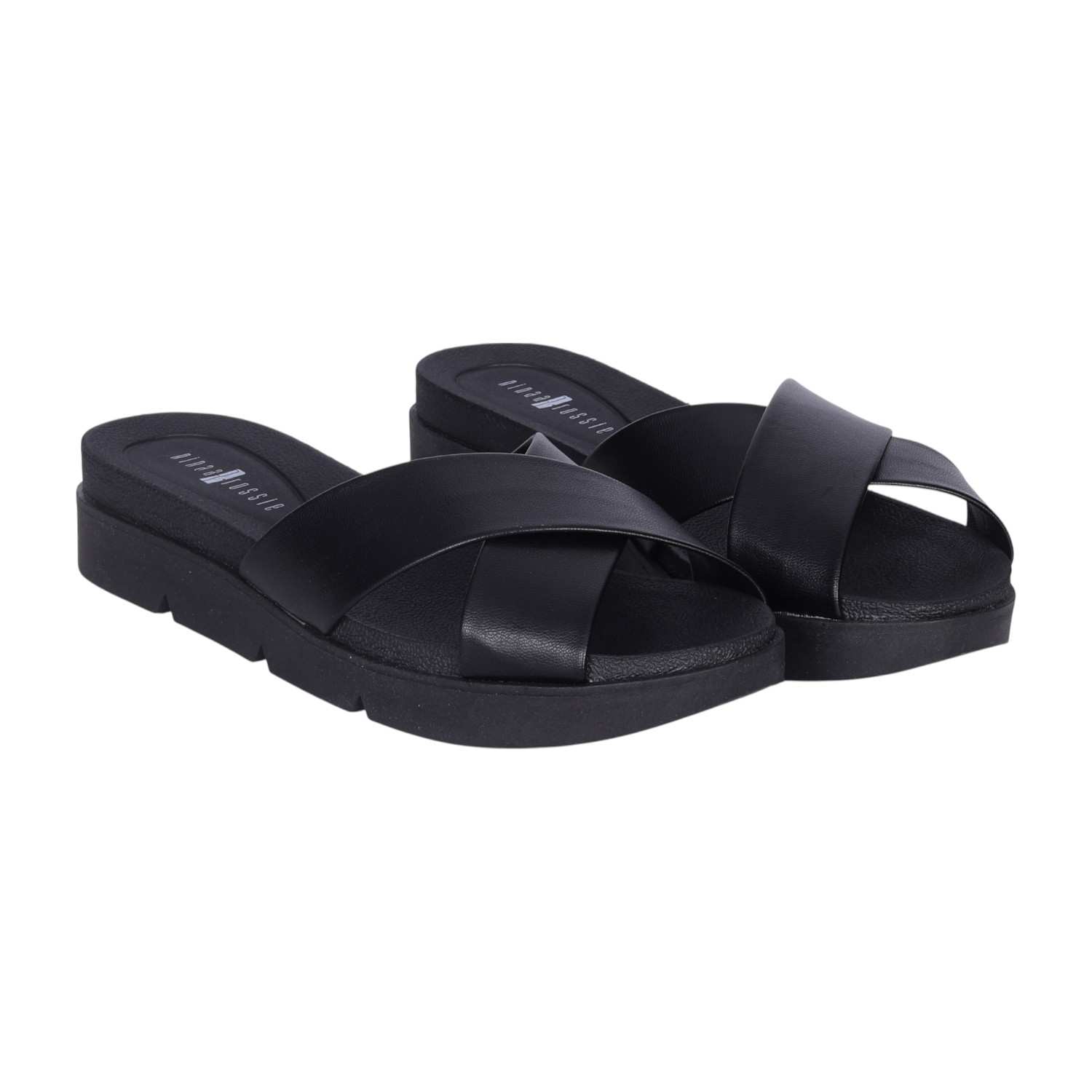 Women's Black Criss-Cross Casual Platform Slides