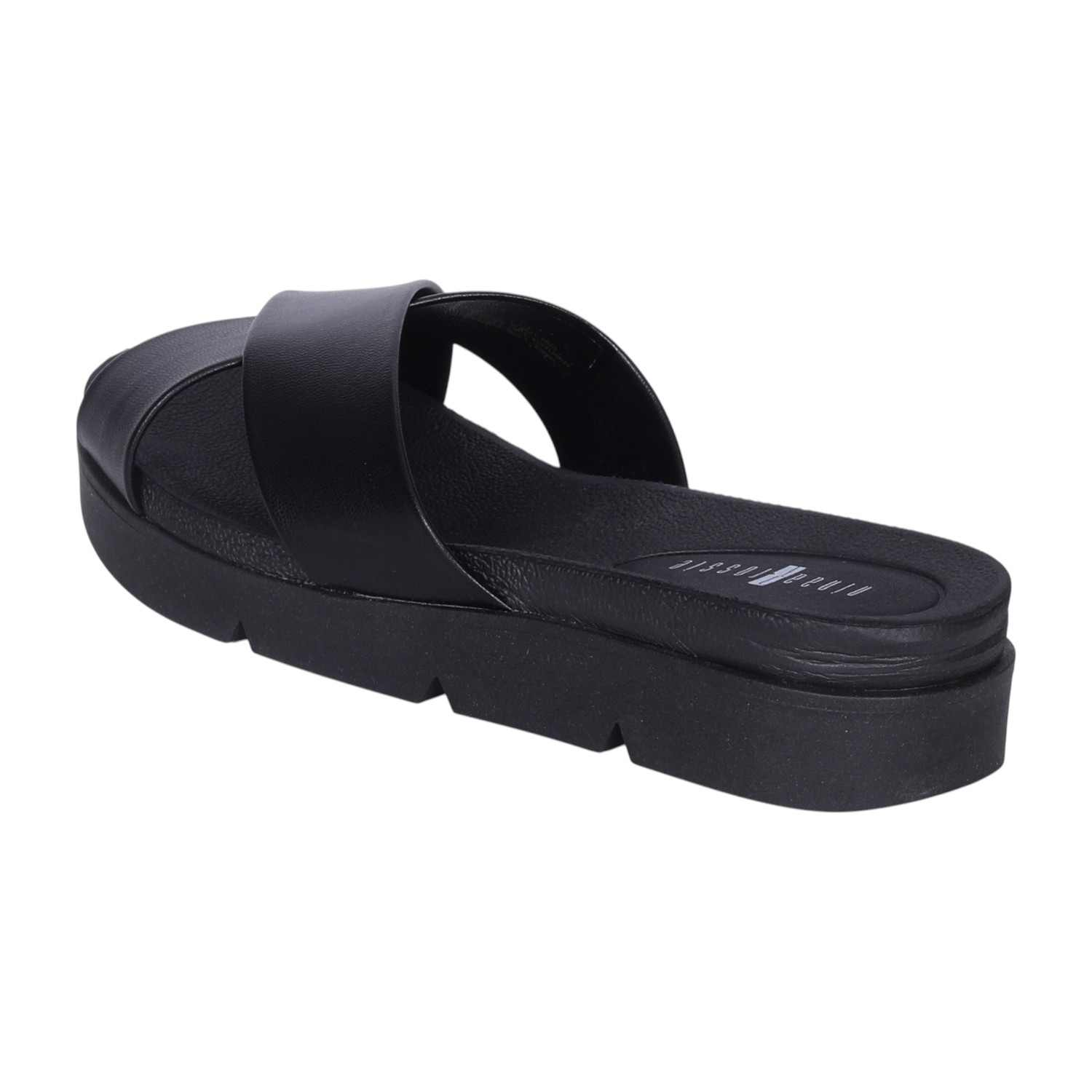 Women's Black Criss-Cross Casual Platform Slides