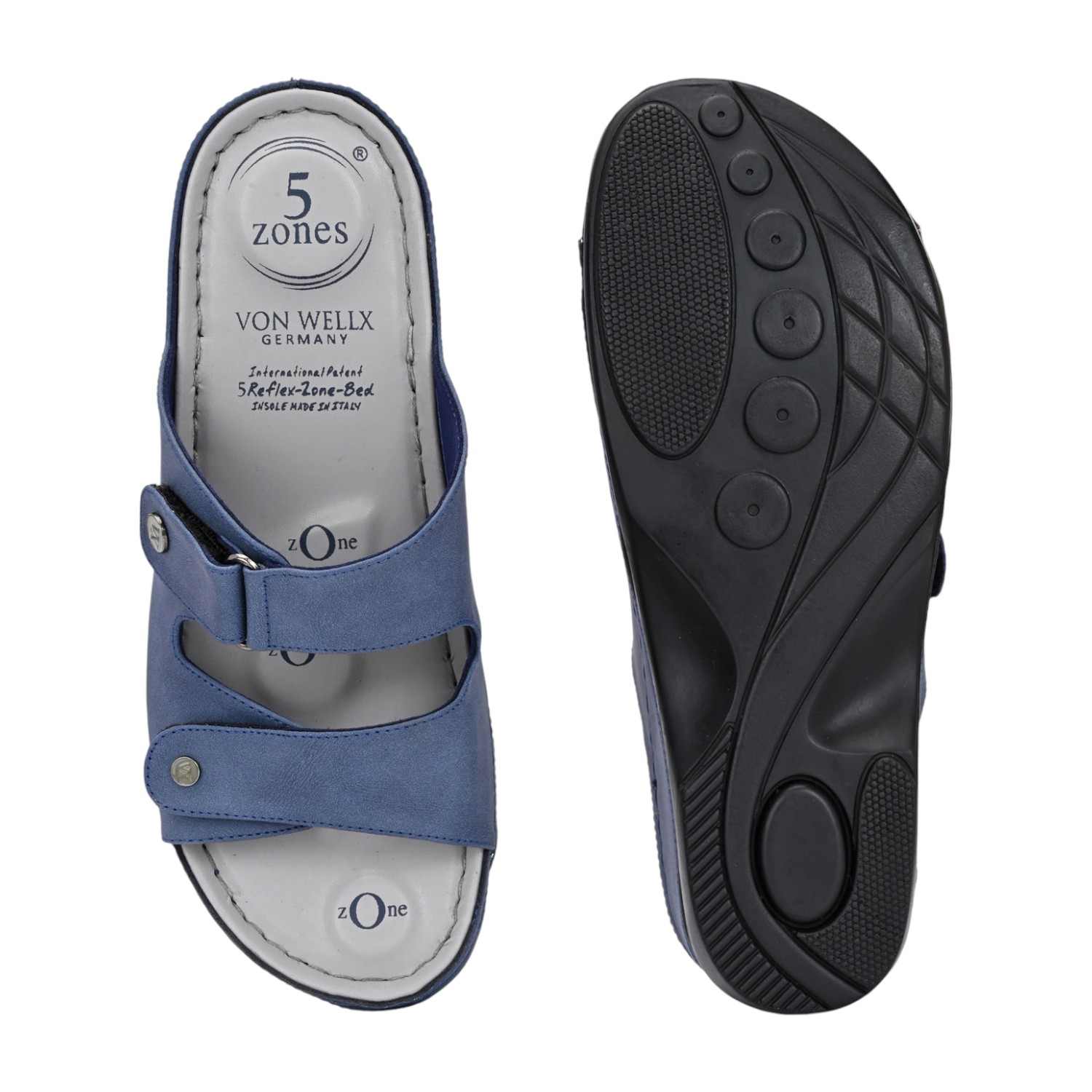 Women Blue Double-Strap Slide Sandal with Adjustable Fit