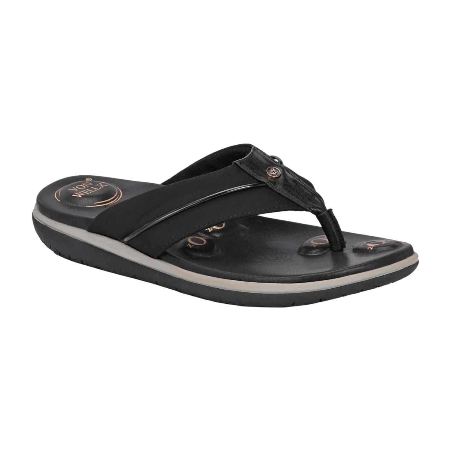 Women Sleek Black Comfort Thong Sandal with Contrast Trim