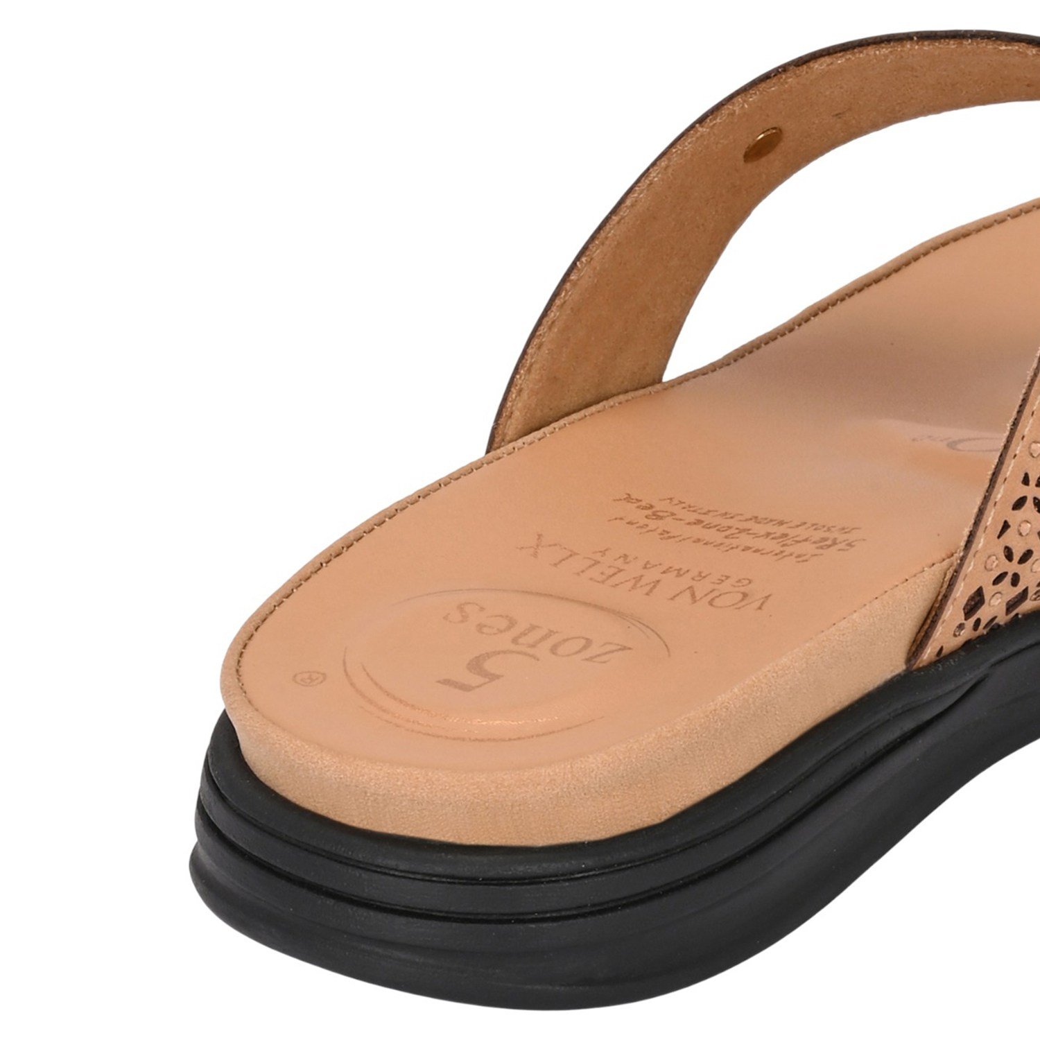 Women Laser-Cut Nude Comfort Thong Sandal with Crystal Embellishments