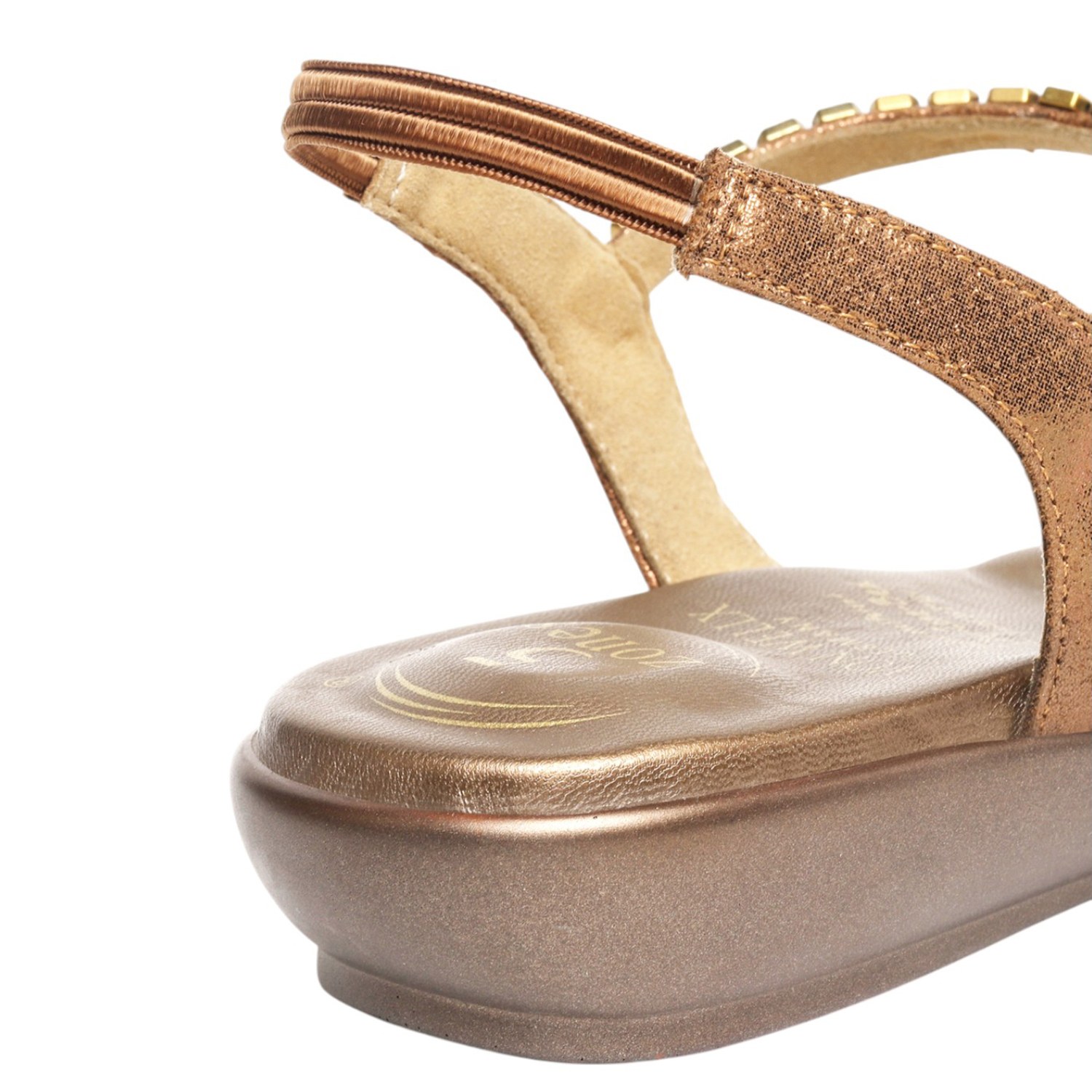 Women Gold Beaded T-Strap Thong Sandals with 5-Zone Comfort