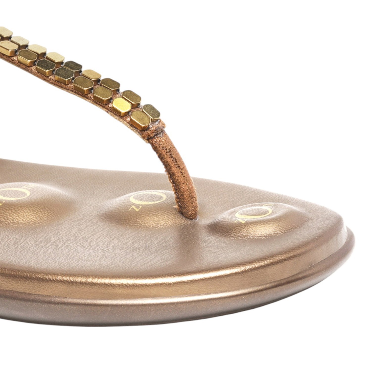 Women Gold Beaded T-Strap Thong Sandals with 5-Zone Comfort