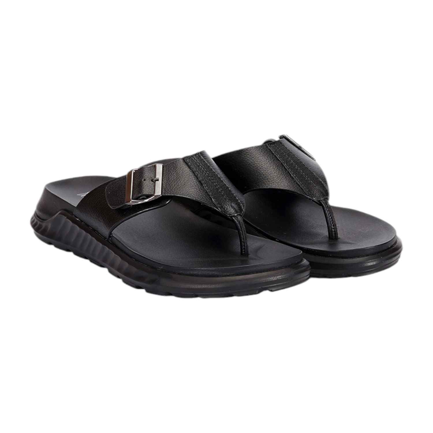 Men Black Thongs with Buckle Closure