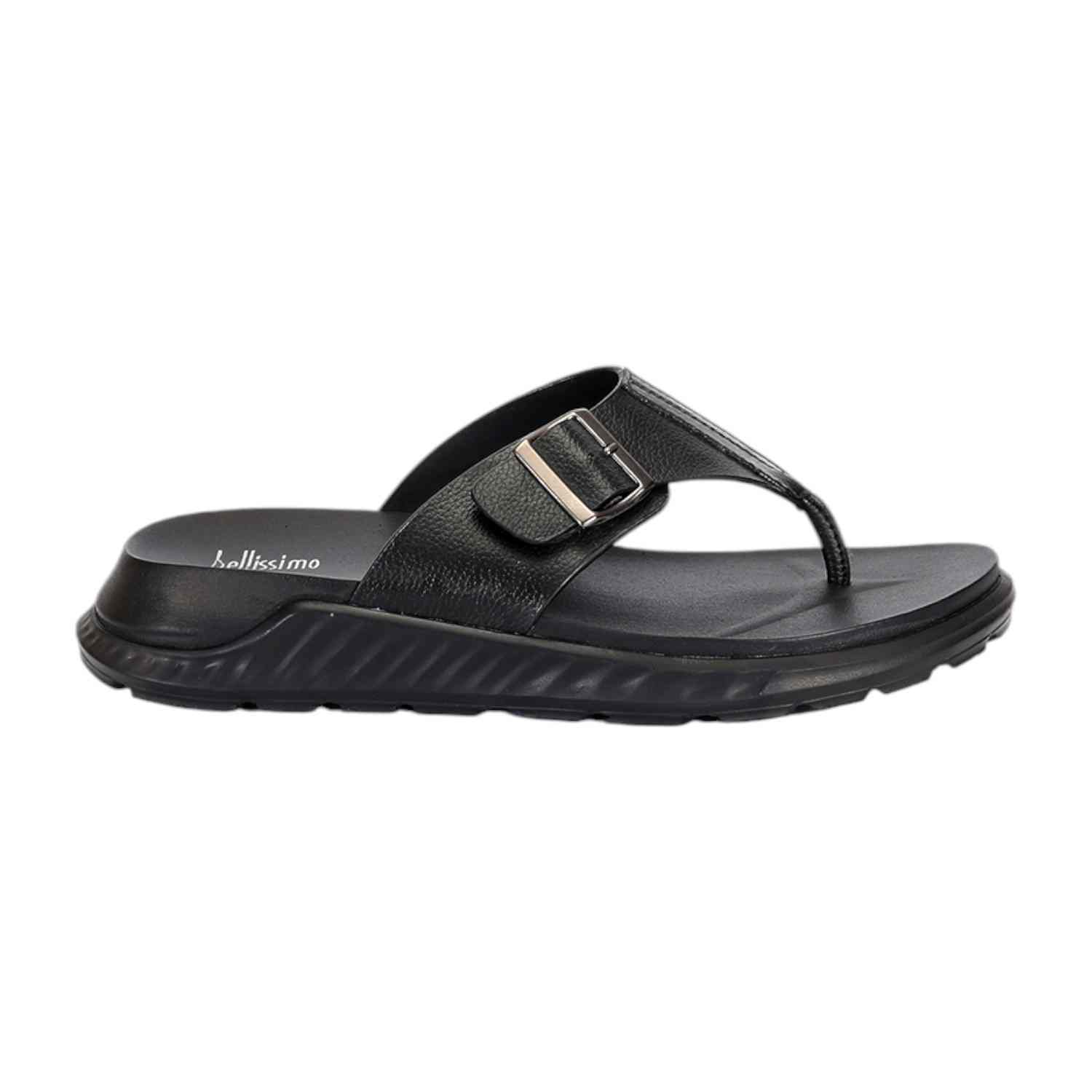 Men Black Thongs with Buckle Closure