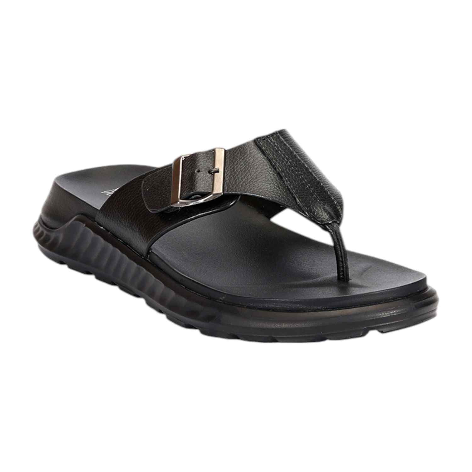 Men Black Thongs with Buckle Closure