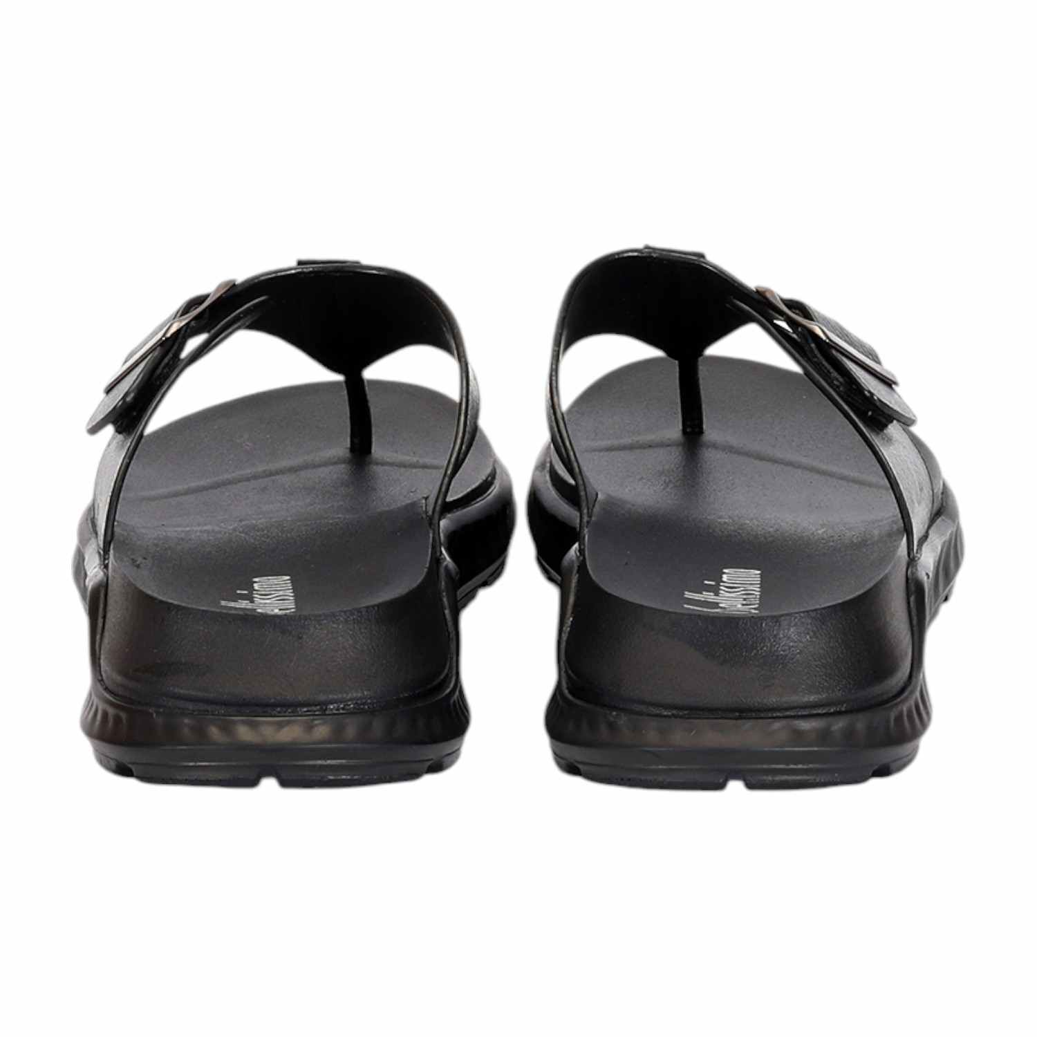 Men Black Thongs with Buckle Closure