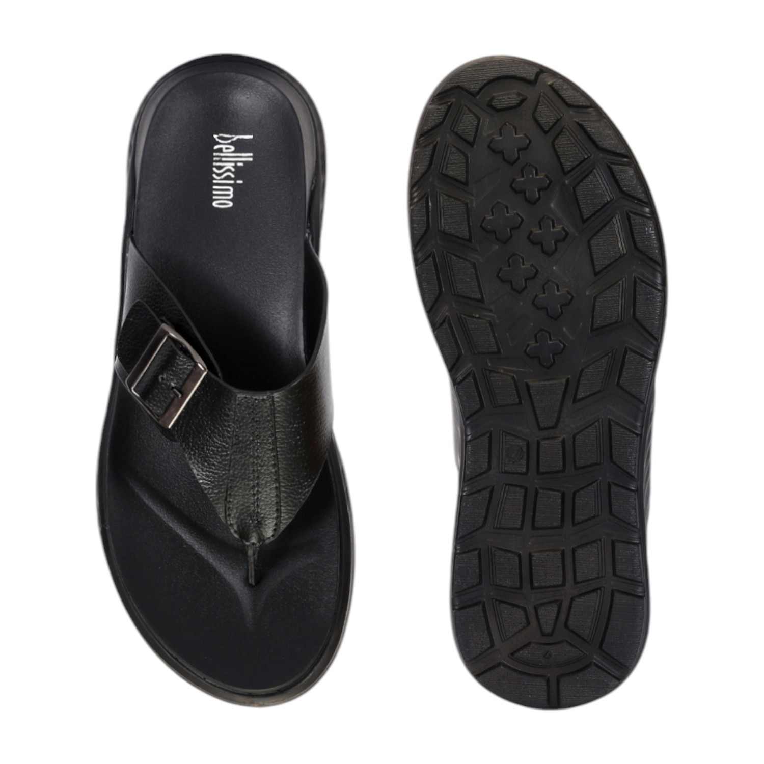 Men Black Thongs with Buckle Closure