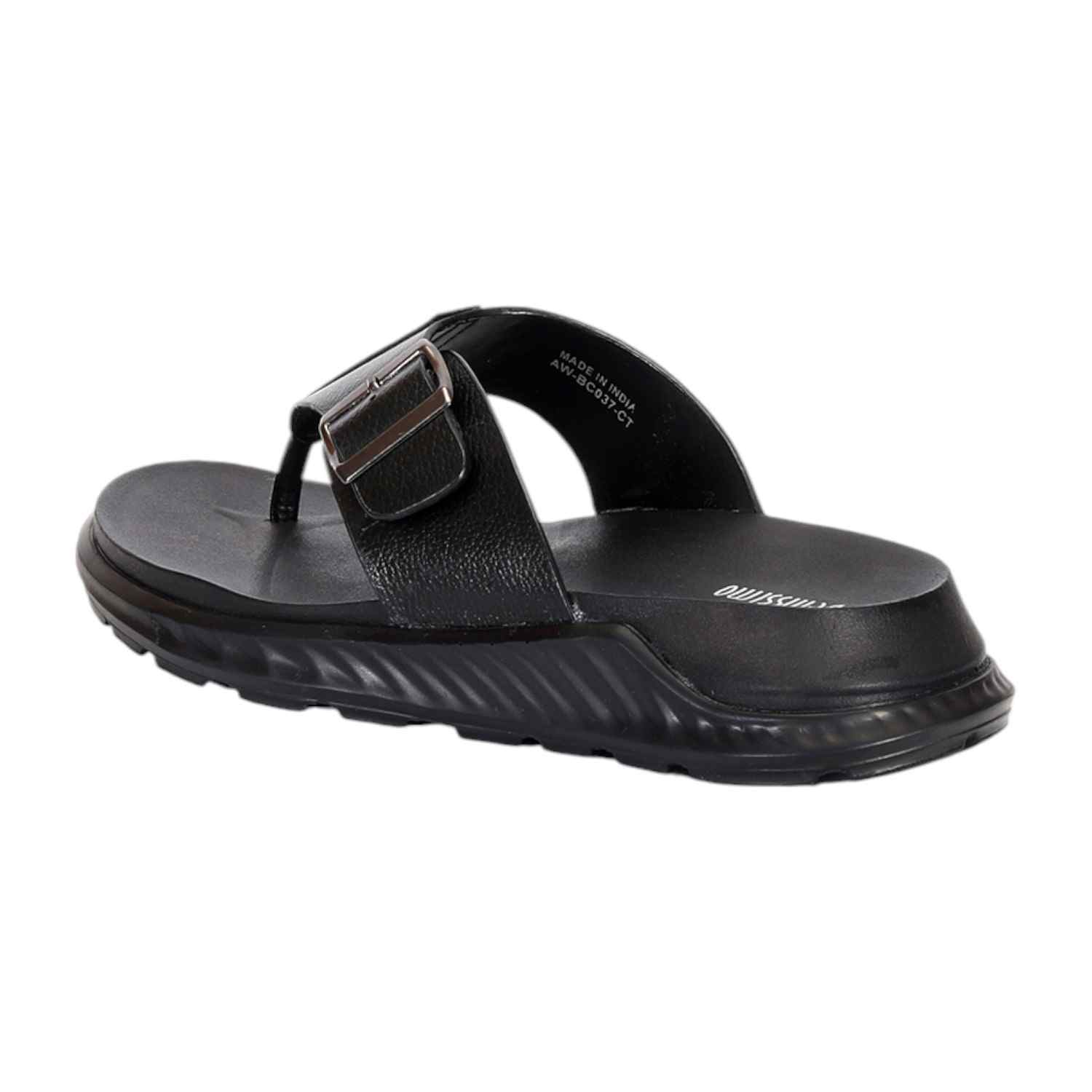 Men Black Thongs with Buckle Closure