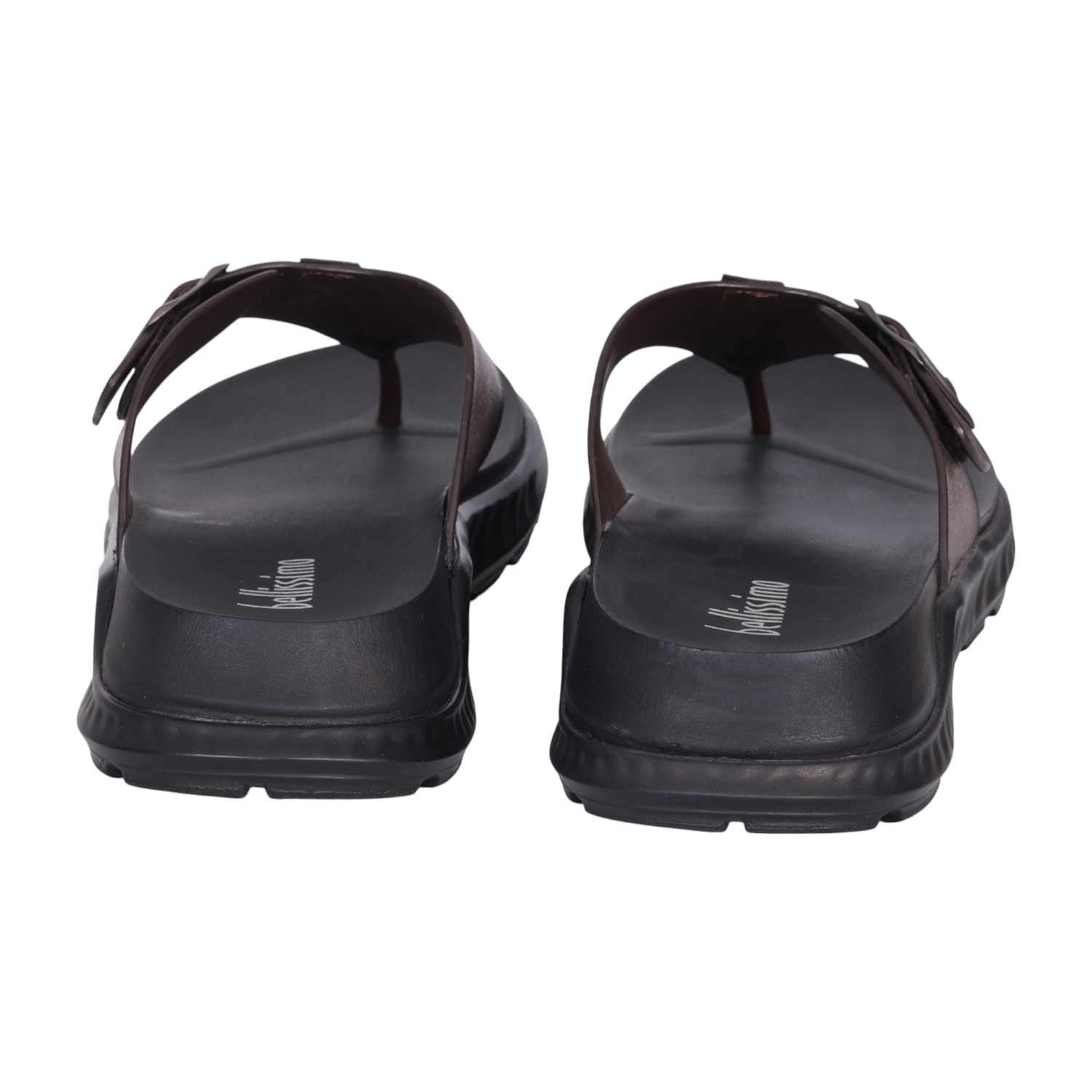 Men Brown Leather Buckle Strap Thong Sandals