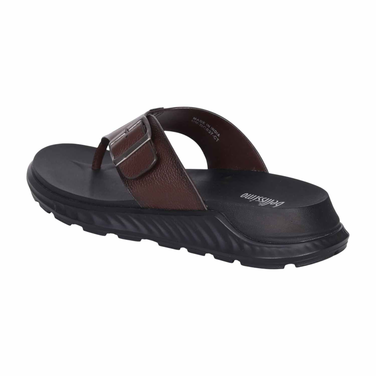 Men Brown Leather Buckle Strap Thong Sandals