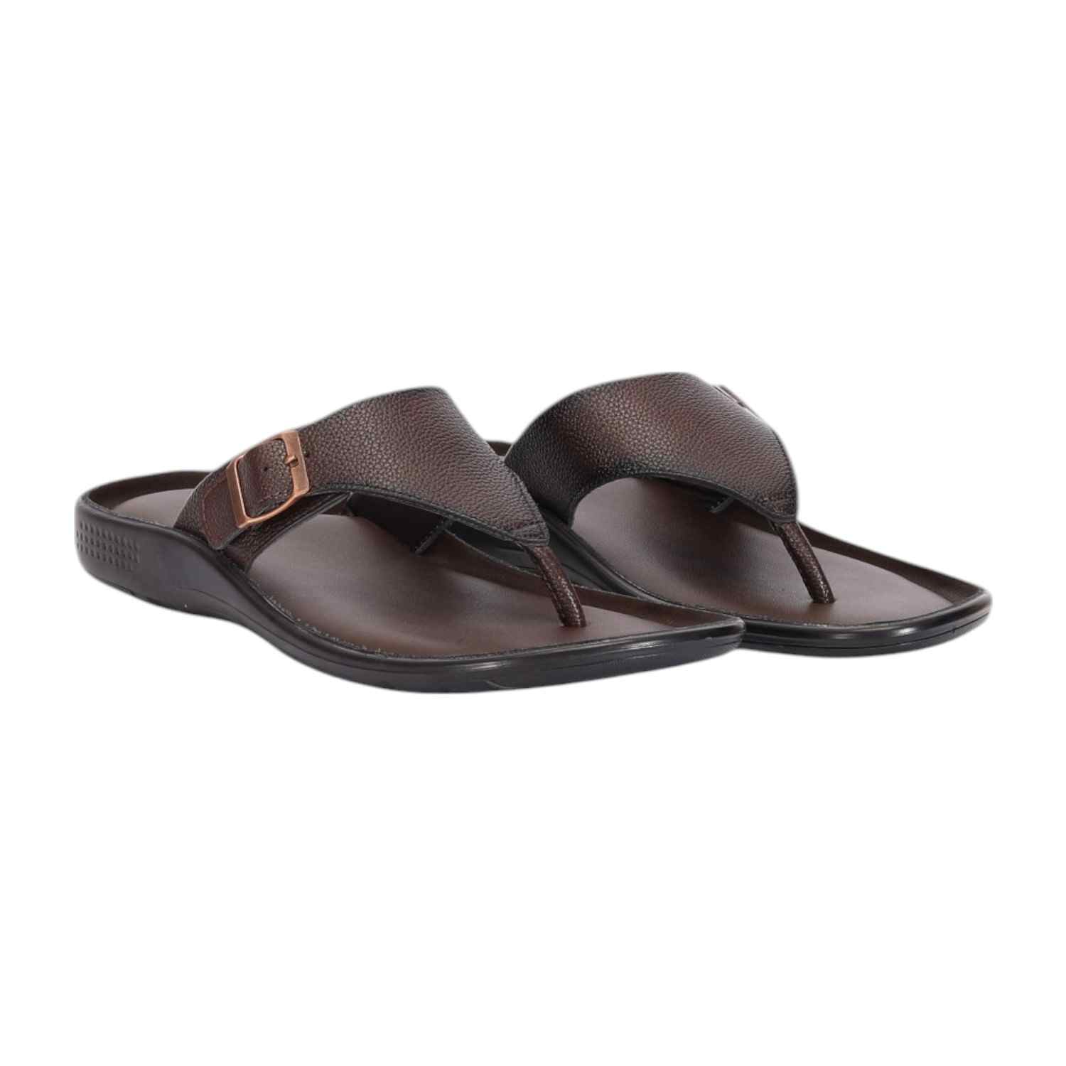 Men Brown Broad Strap Thongs