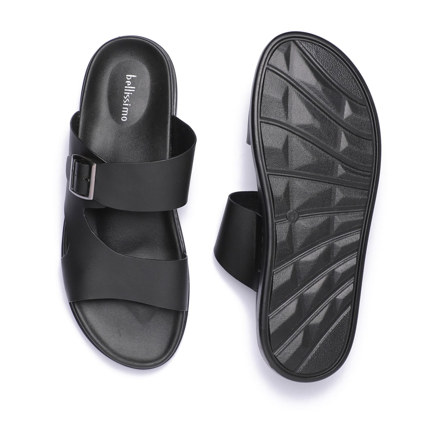 Black Comfort Chappal with Buckle for Men