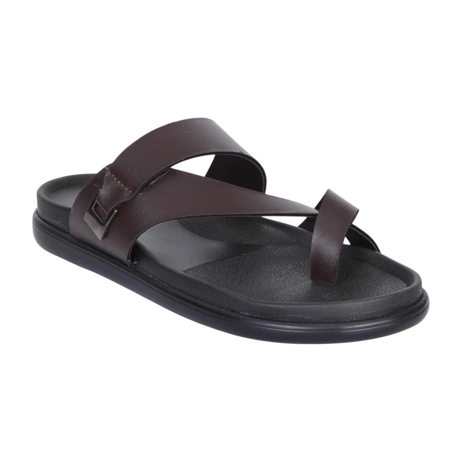 Men Brown Cross Strap Slip-On Sandals with Toe Loop