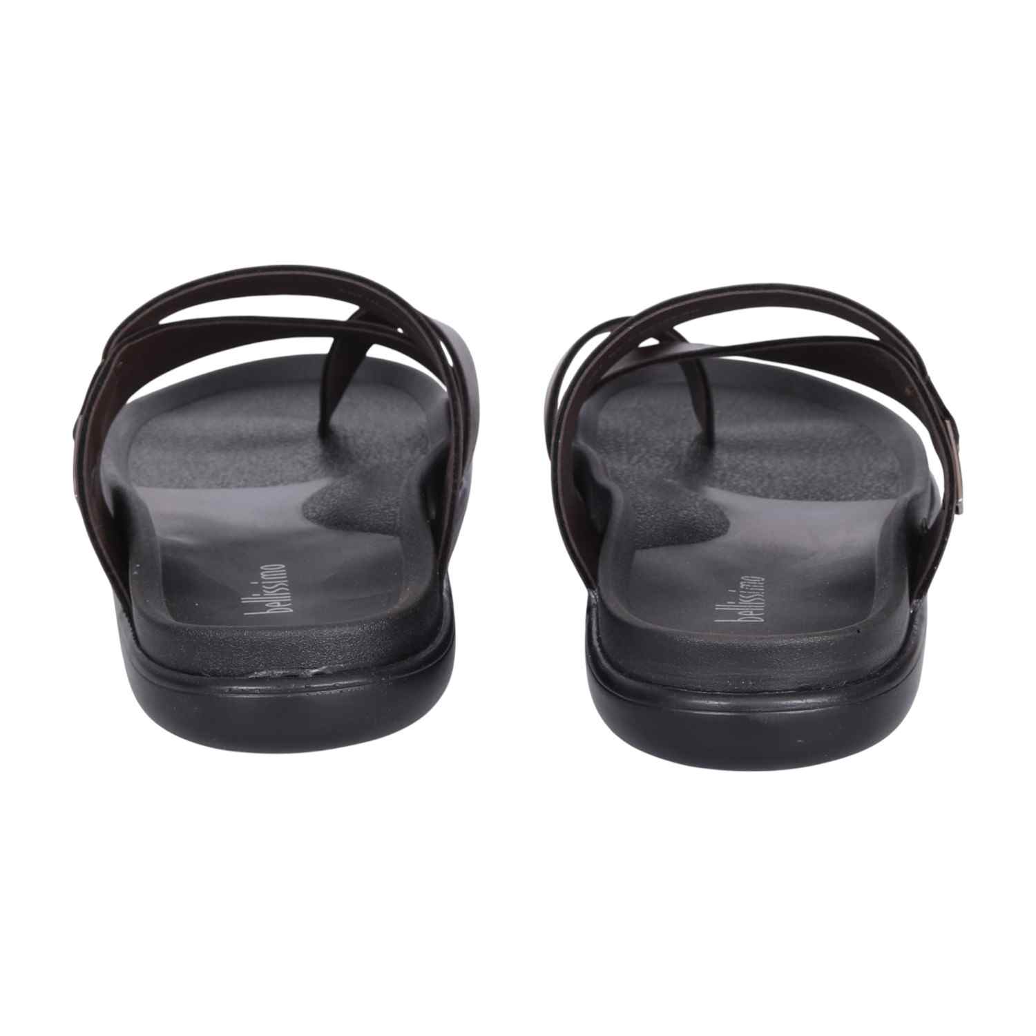 Men Brown Cross Strap Slip-On Sandals with Toe Loop