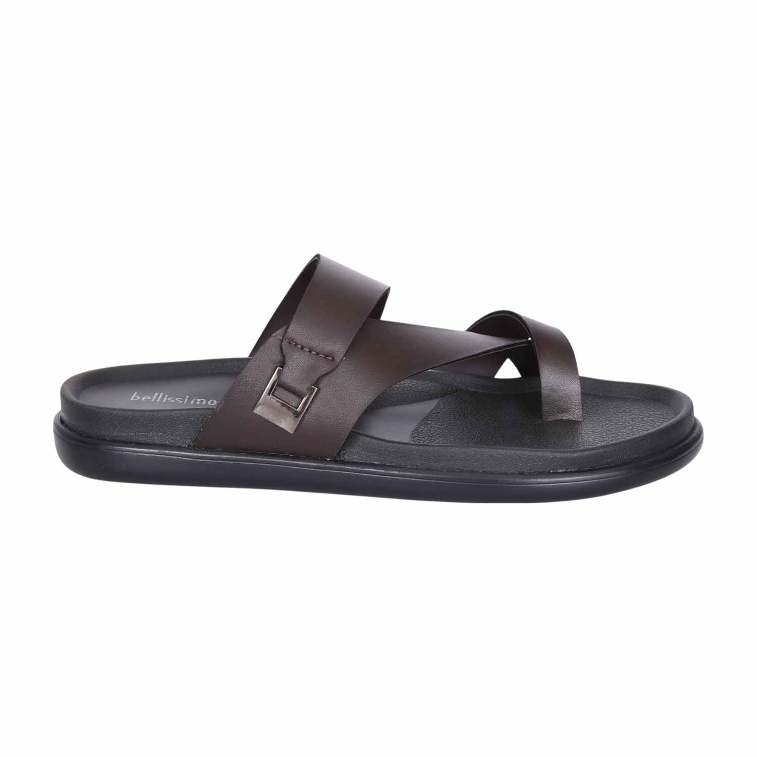 Men Brown Cross Strap Slip-On Sandals with Toe Loop