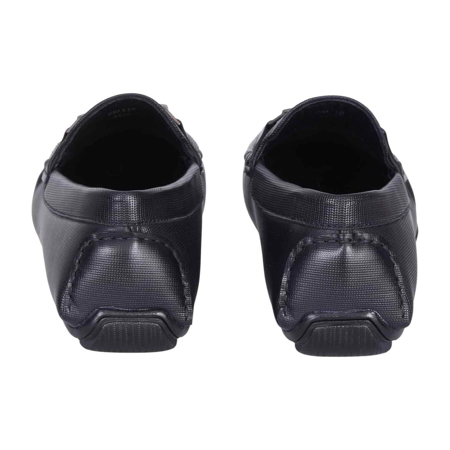 Men Navy Textured Leather Loafers with Metal Bit Detail