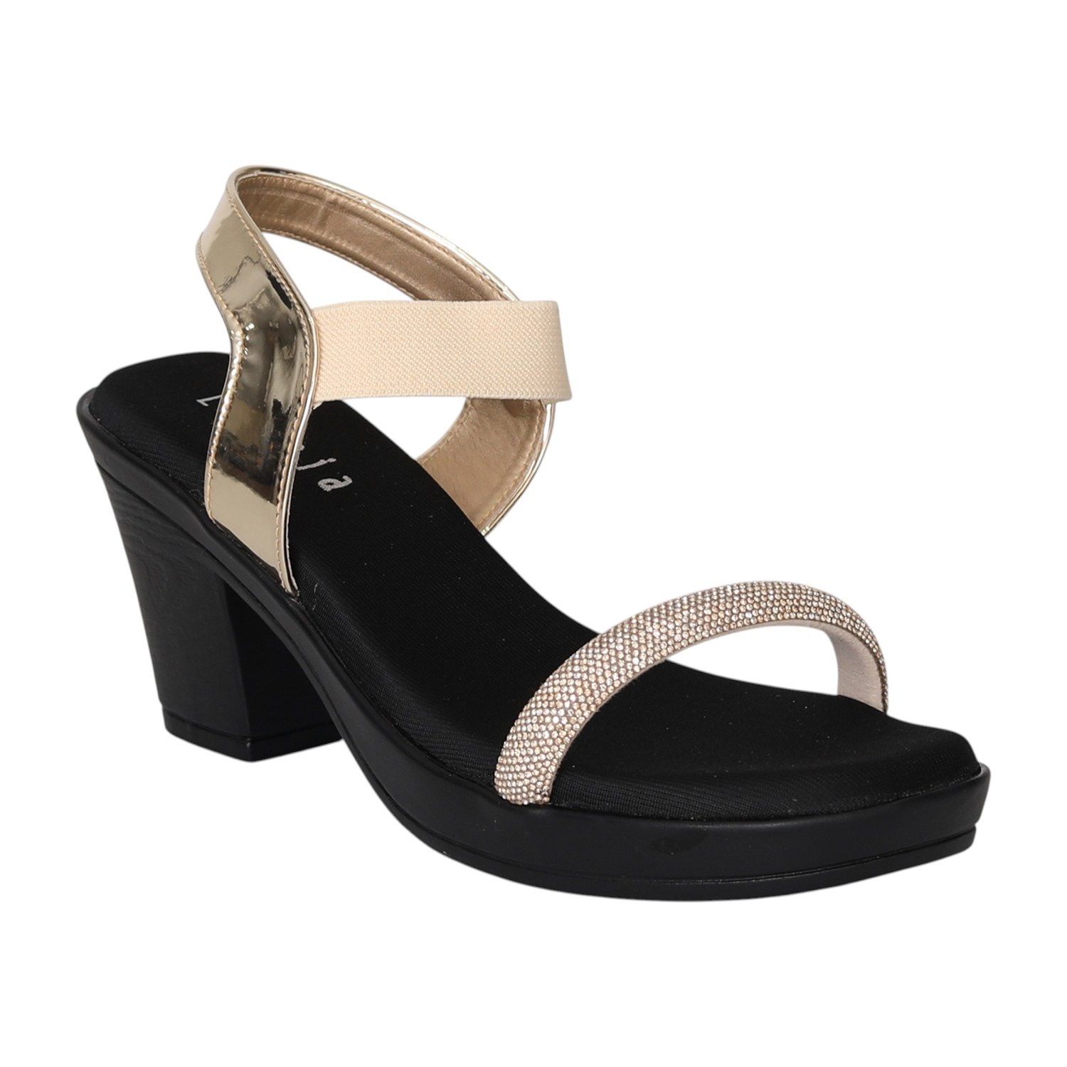 Women Gold Glam Ankle Strap Heels