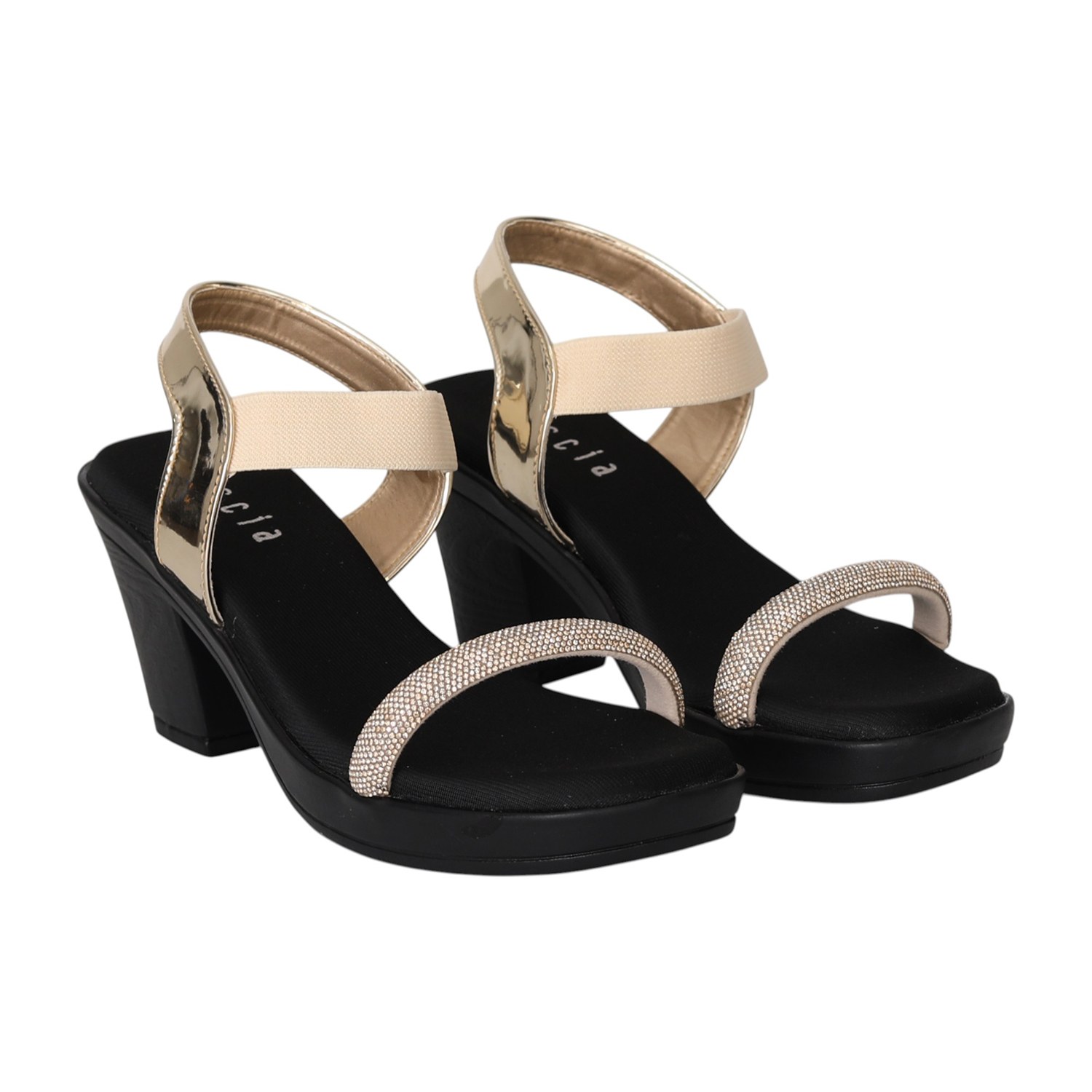 Women Gold Glam Ankle Strap Heels