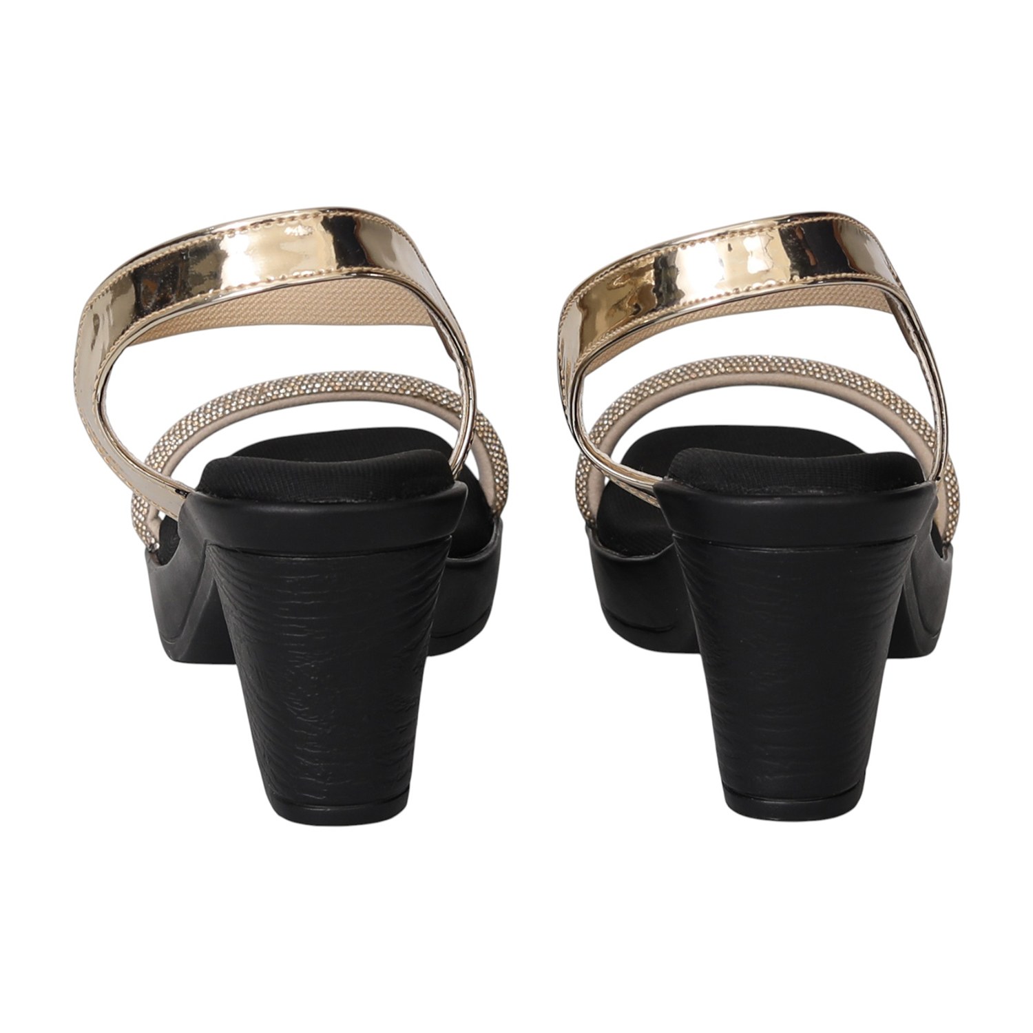 Women Gold Glam Ankle Strap Heels