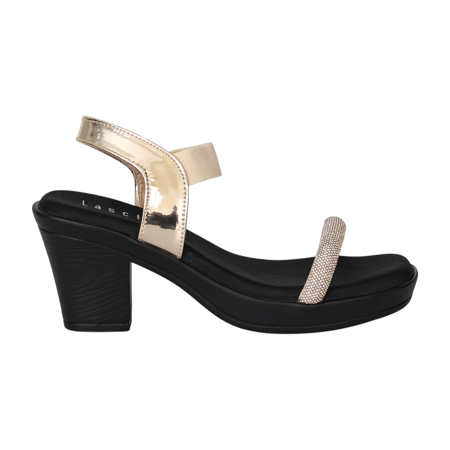 Women Gold Glam Ankle Strap Heels