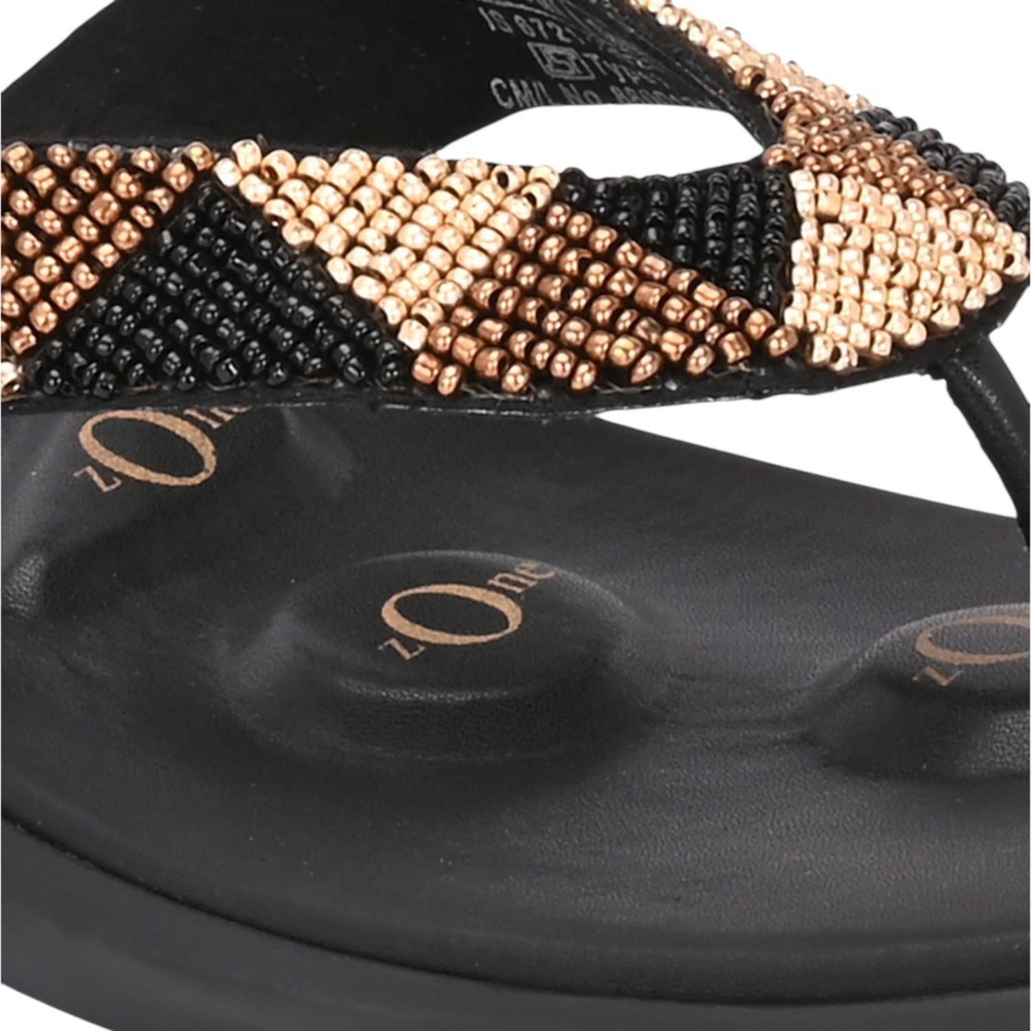 Women Black Wedge Flip-Flops with Beaded Chevron Strap