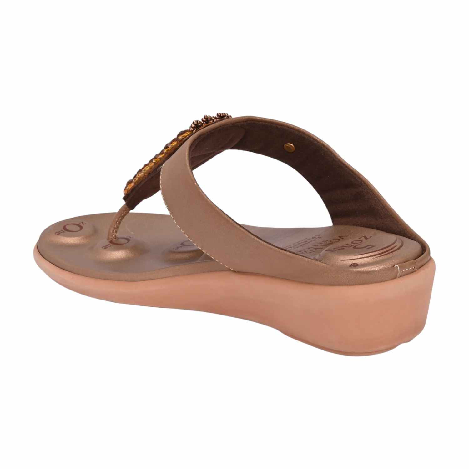 Women Elegant Brown Beaded Comfort Wedge Flip-Flops