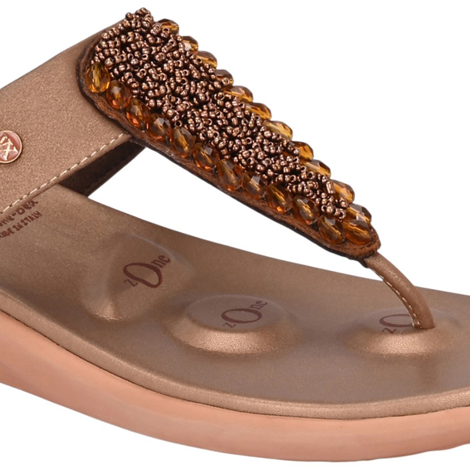 Women Elegant Brown Beaded Comfort Wedge Flip-Flops
